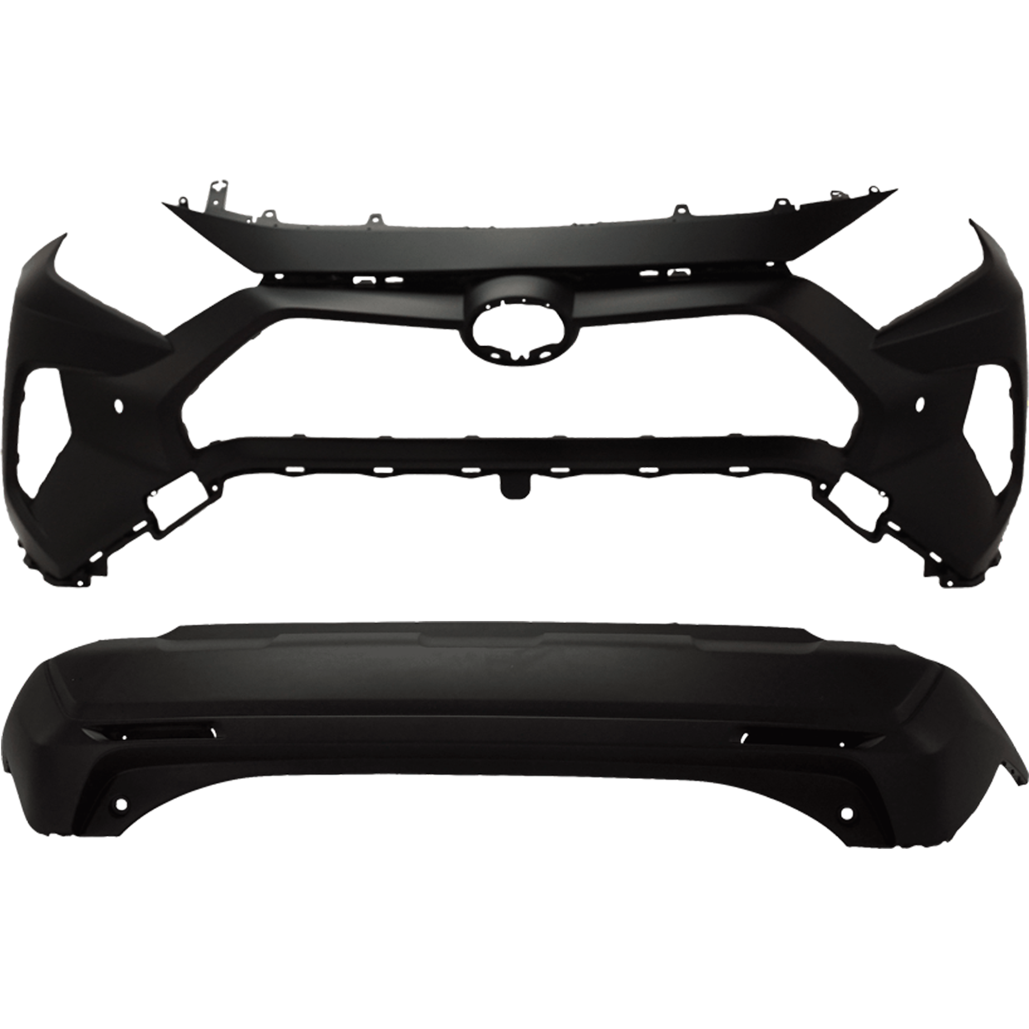 AM RAV4-19-24 FRONT AND REAR BUMPER COVER Front Primed Rear Textured LE XLE Hybrid LE Hybrid XLE Hybrid XLE Premium XLE Premium Models Japan Built Vehicle Front w parking aid sensor holes Re SKU SET RT01030047P C