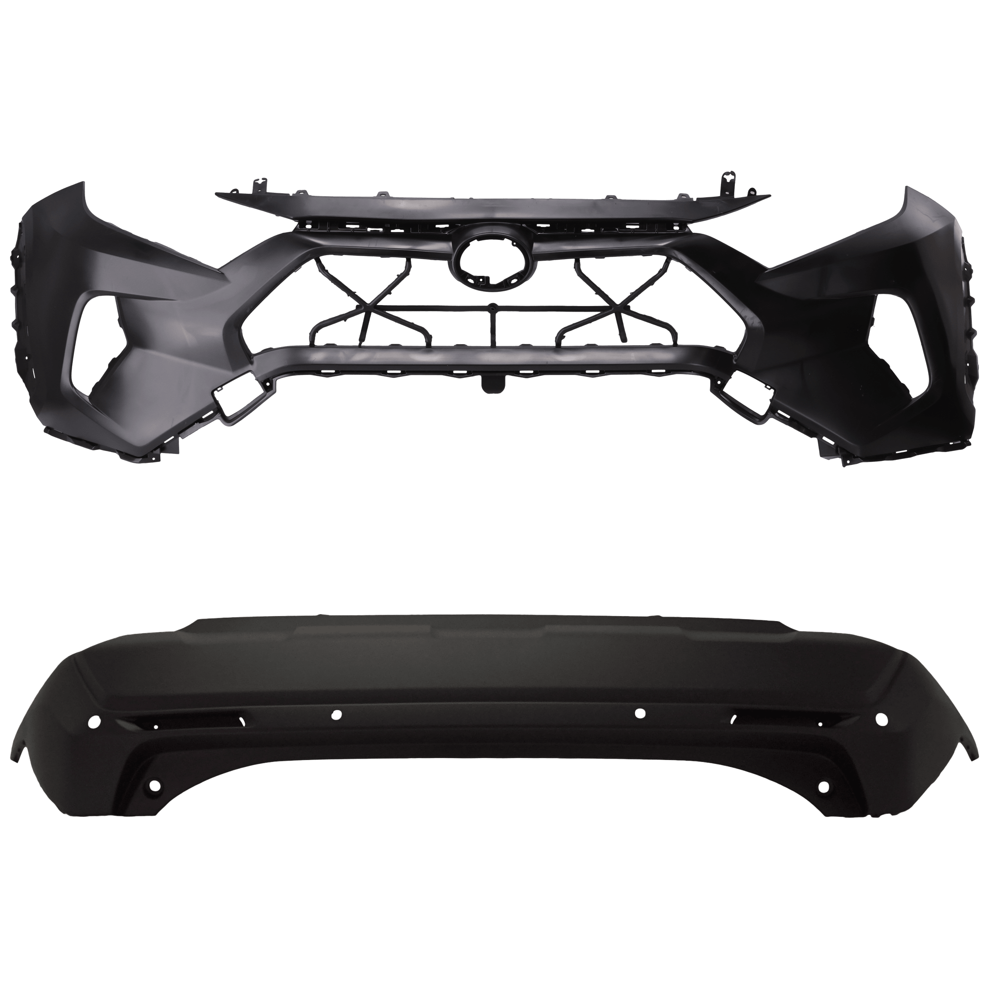 AM RAV4-19-24 FRONT AND REAR BUMPER COVER Front Primed Rear Textured LE XLE Hybrid LE Hybrid XLE Hybrid XLE Premium XLE Premium Models North America Built Vehicle Front w o parking aid sensor SKU SET RT01030048P C