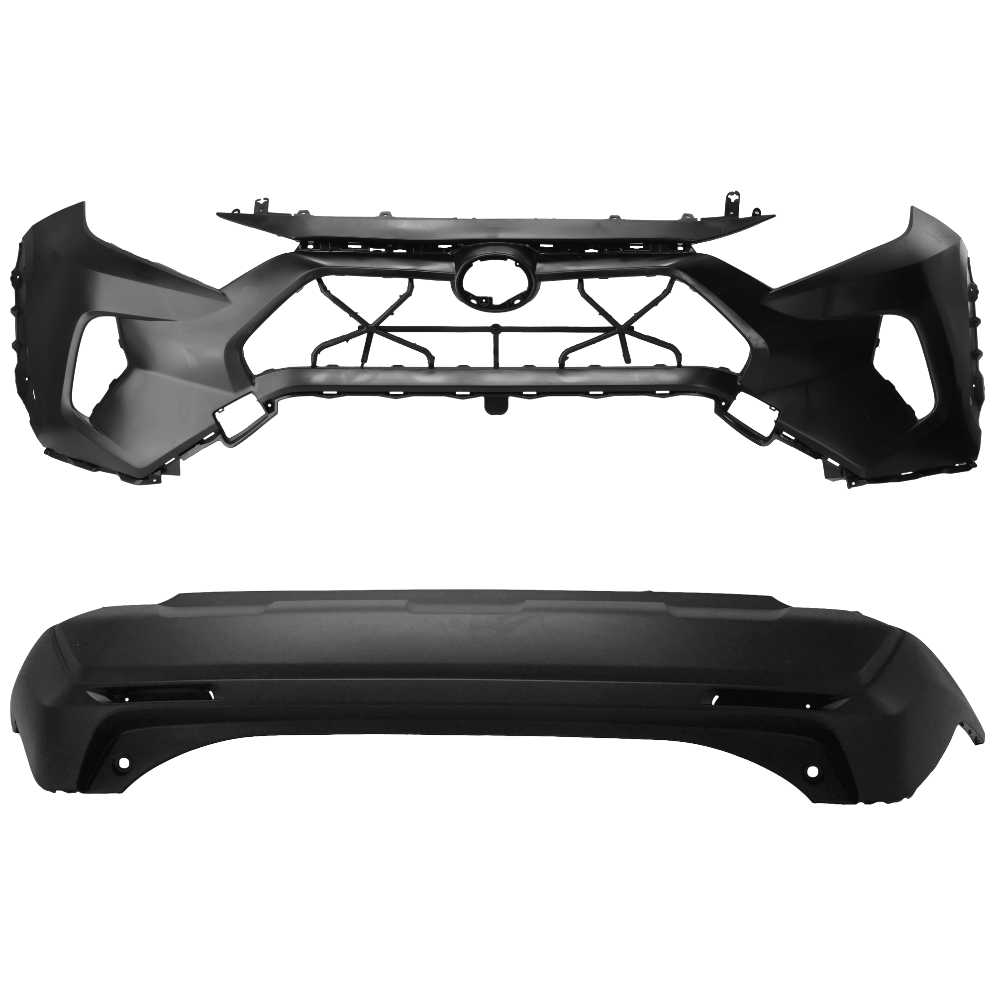 AM RAV4-19-24 RAV4 PRIME 21-23 FRONT AND REAR BUMPER COVER Front Primed Rear Textured LE XLE Hybrid LE Hybrid XLE Hybrid XLE Premium XLE Premium SE XSE Models North America Built Vehicle w o par SKU SET RT01030048P D