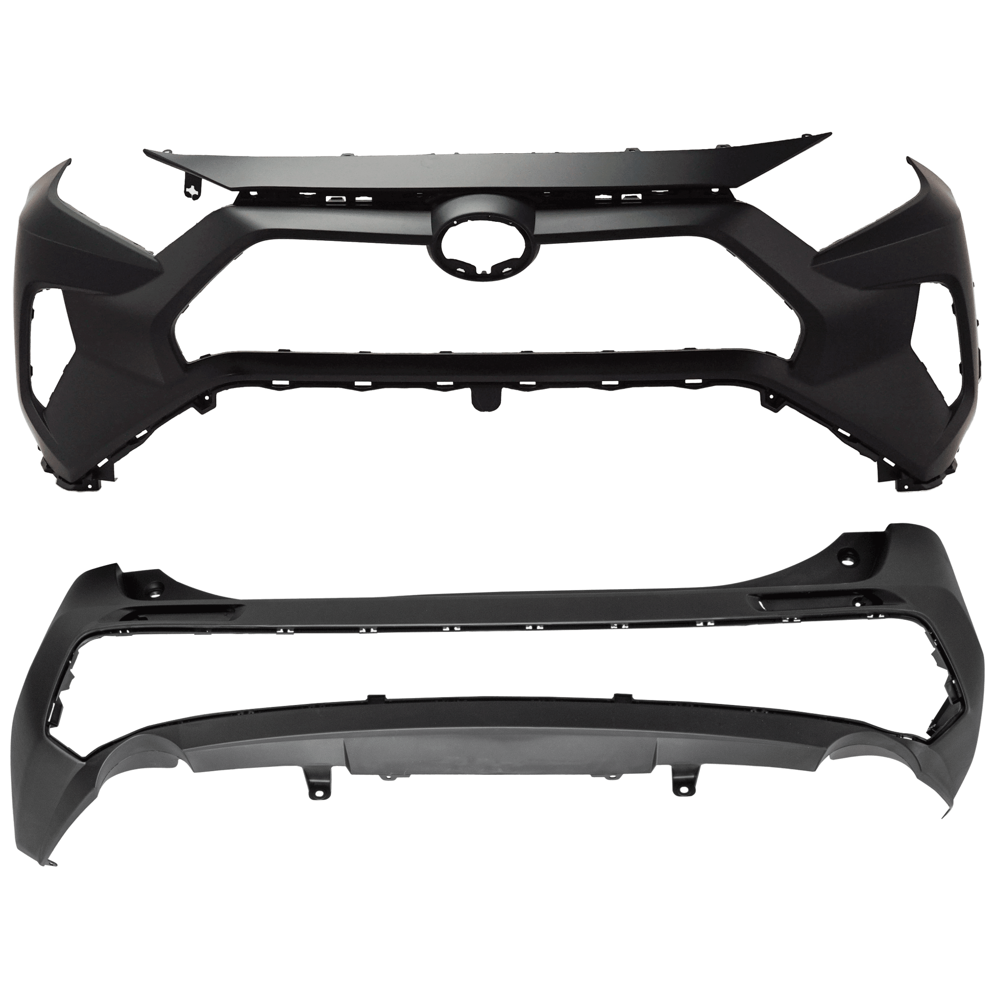 AM RAV4-24-24 FRONT AND REAR BUMPER COVER Front Primed Rear Textured Adventure Trail TRD Off Road Models North America Built Vehicle CAPA SKU SET RT01030048PQ B Partslink TO1000449C TO1100348C OEM 521190R919-521590R170