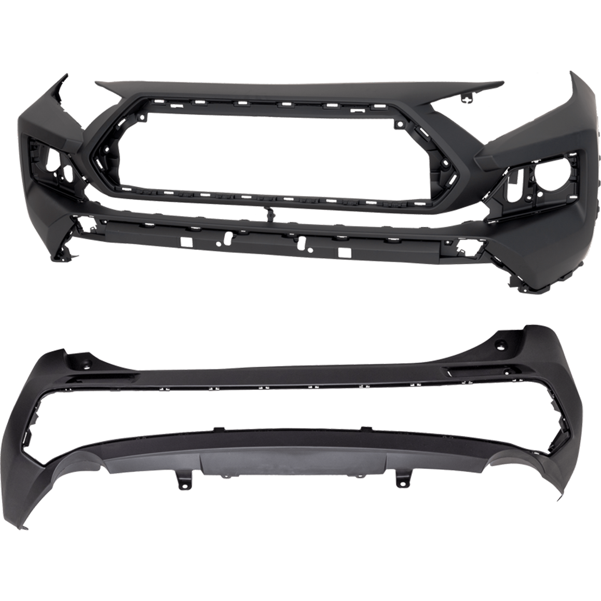 AM RAV4-19-24 FRONT AND REAR BUMPER COVER Front Primed Rear Textured Primed Adventure Trail TRD Off Road Models Japan Built Vehicle w o Parking Aid Sensor Holes SKU SET RT01030064P B