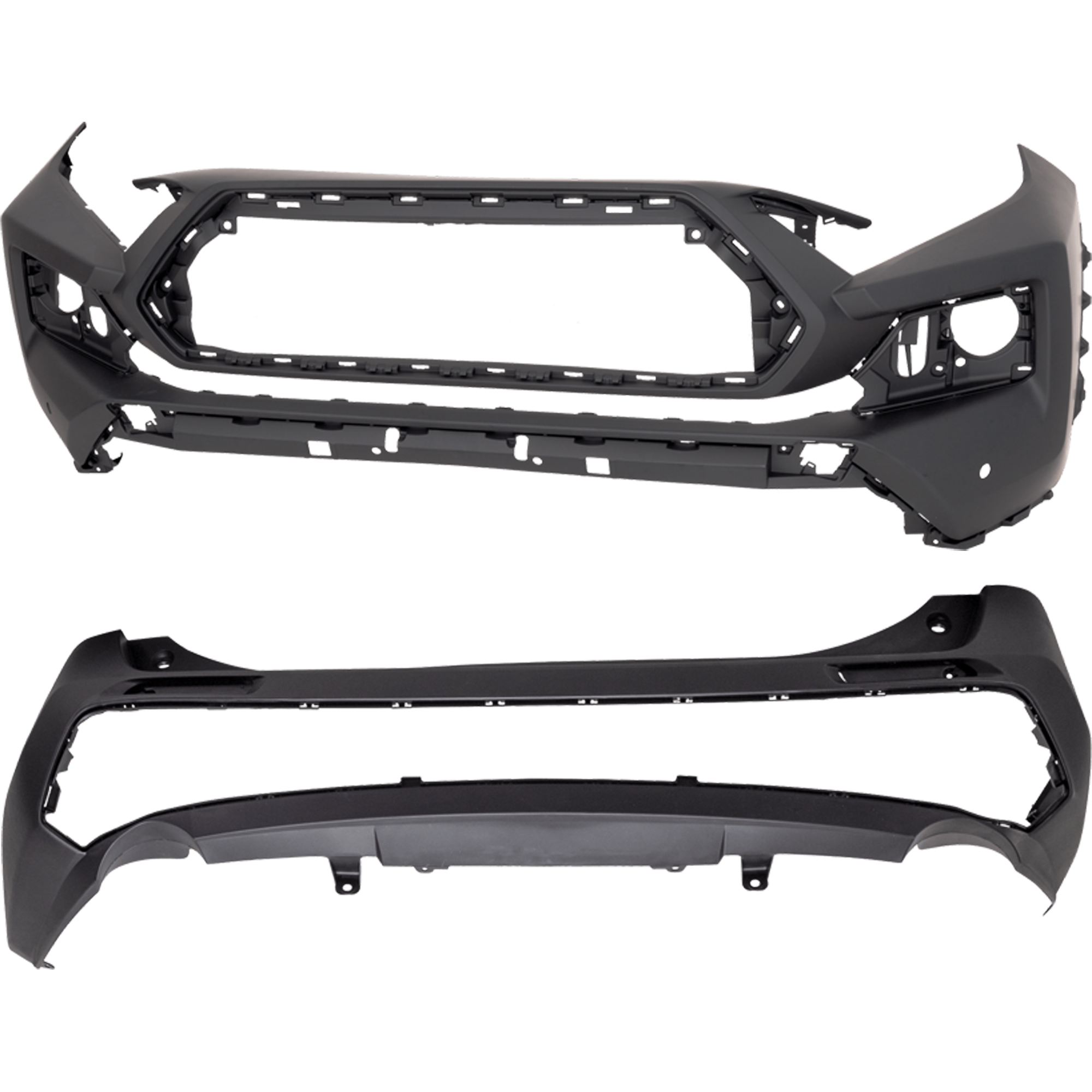 AM RAV4-19-24 FRONT AND REAR BUMPER COVER Front Primed Rear Textured Adventure Trail TRD Off Road Models Japan Built Vehicle Front w Parking Aid Sensor Holes Rear w o Parking Aid Sensor Ho SKU SET RT01030065P B