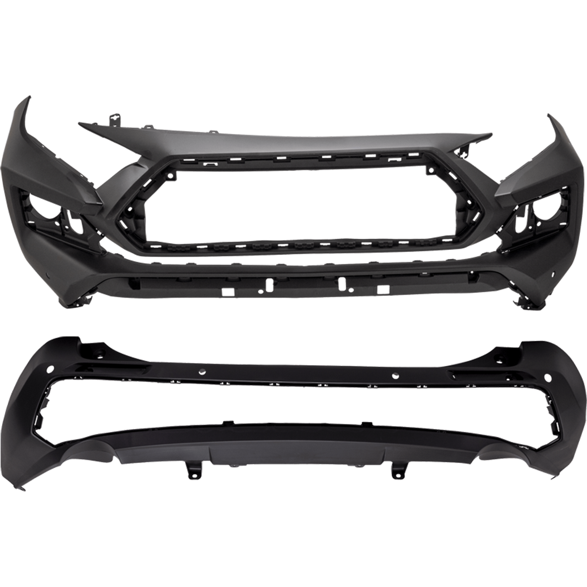 AM RAV4-19-24 FRONT AND REAR BUMPER COVER Front Primed Rear Textured Adventure Trail TRD Off Road Models North America Built Vehicle w Parking Aid Sensor Holes SKU SET RT01030067P A