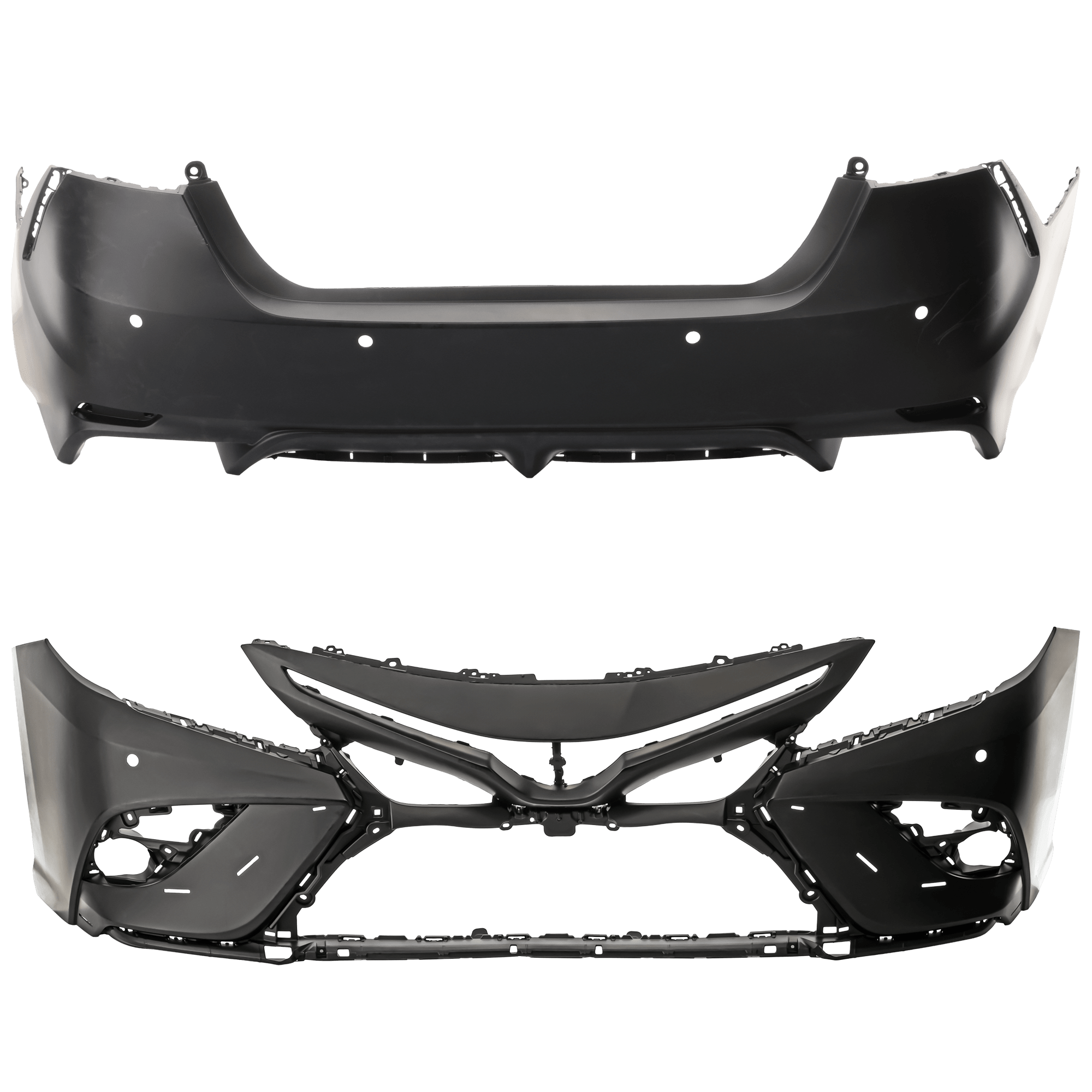 AM CAMRY 21-24 FRONT AND REAR BUMPER COVER Primed SKU SET RT01030078P A Partslink TO1000472 TO1100358 OEM 521190X955-521590X932