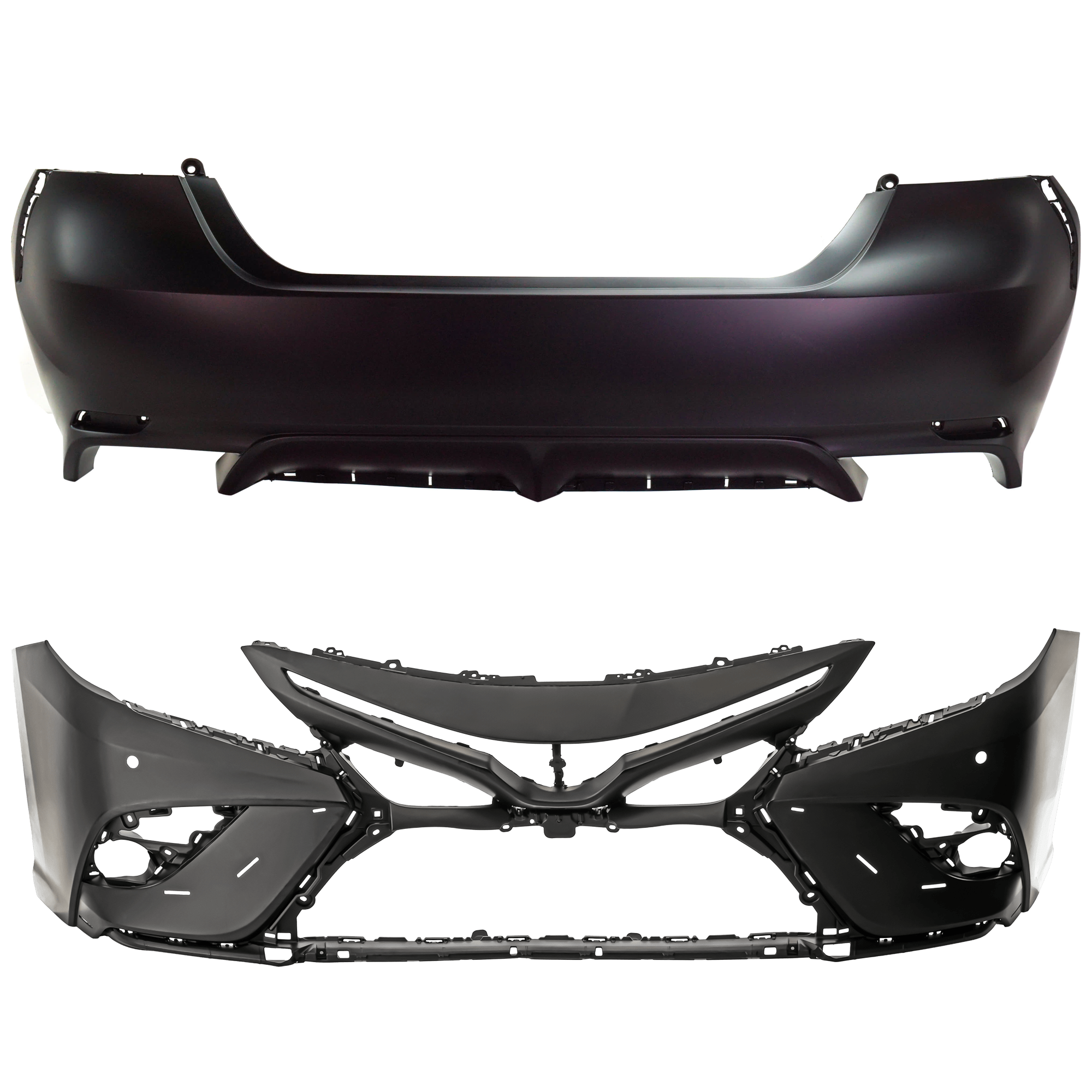 AM CAMRY 21-24 FRONT AND REAR BUMPER COVER Primed SKU SET RT01030078P B Partslink TO1000472 TO1100335 OEM 521190X955-521590X915