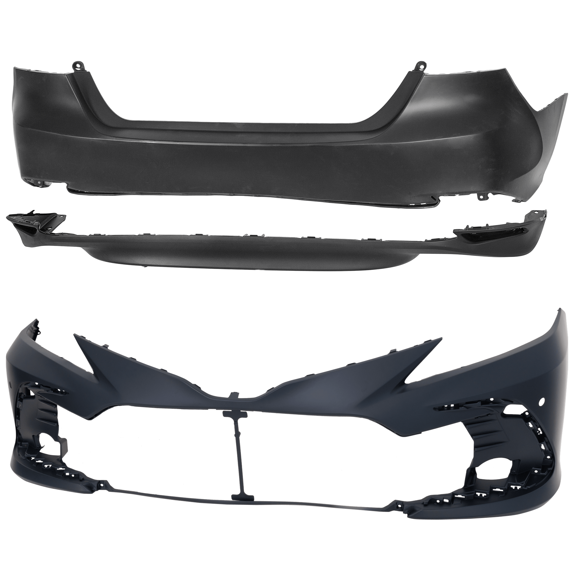 AM CAMRY 21-24 FRONT AND REAR BUMPER COVER Front Primed Rear Paint to Match SKU SET RT01030084P B Partslink TO1000467 TO1100344 OEM 521190X956-521590X913 PFM
