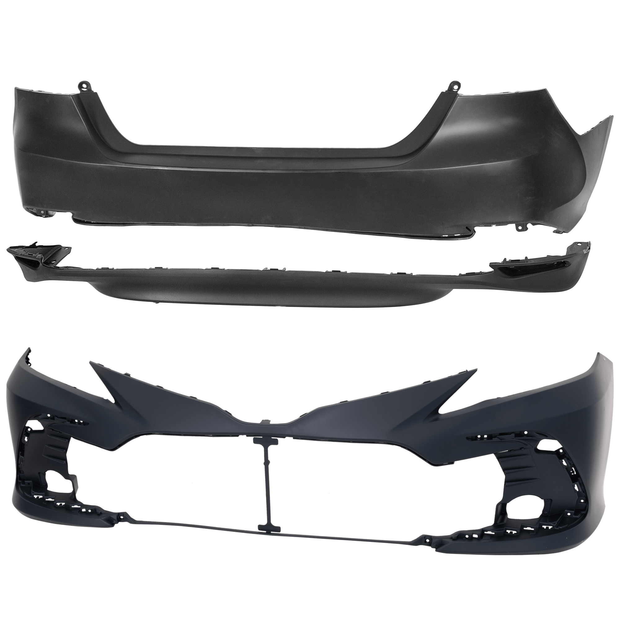 AM CAMRY 21-24 FRONT AND REAR BUMPER COVER Front Primed Rear Paint to Match SKU SET RT01030085P B Partslink TO1000466 TO1100344 OEM 521190X953-521193T961-521590X9