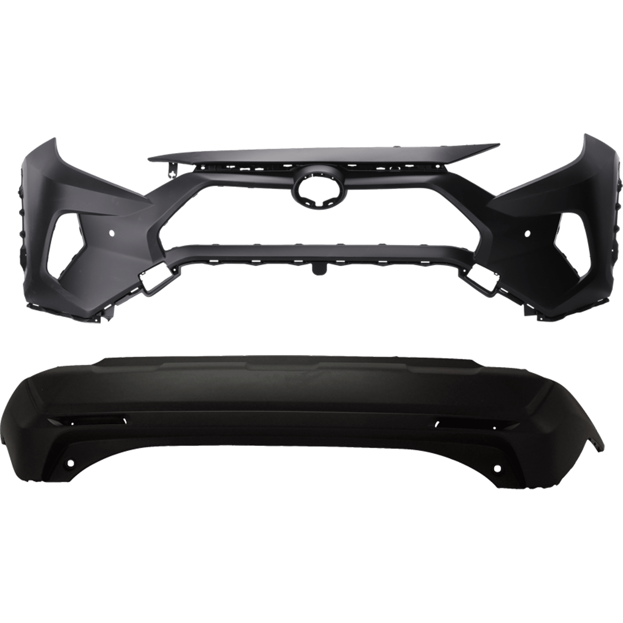AM RAV4 PRIME 21-23 FRONT AND REAR BUMPER COVER Front Primed Rear Textured Front w Parking Aid Sensor Holes Rear w o Parking Aid Sensor Holes SKU SET RT01030114P
