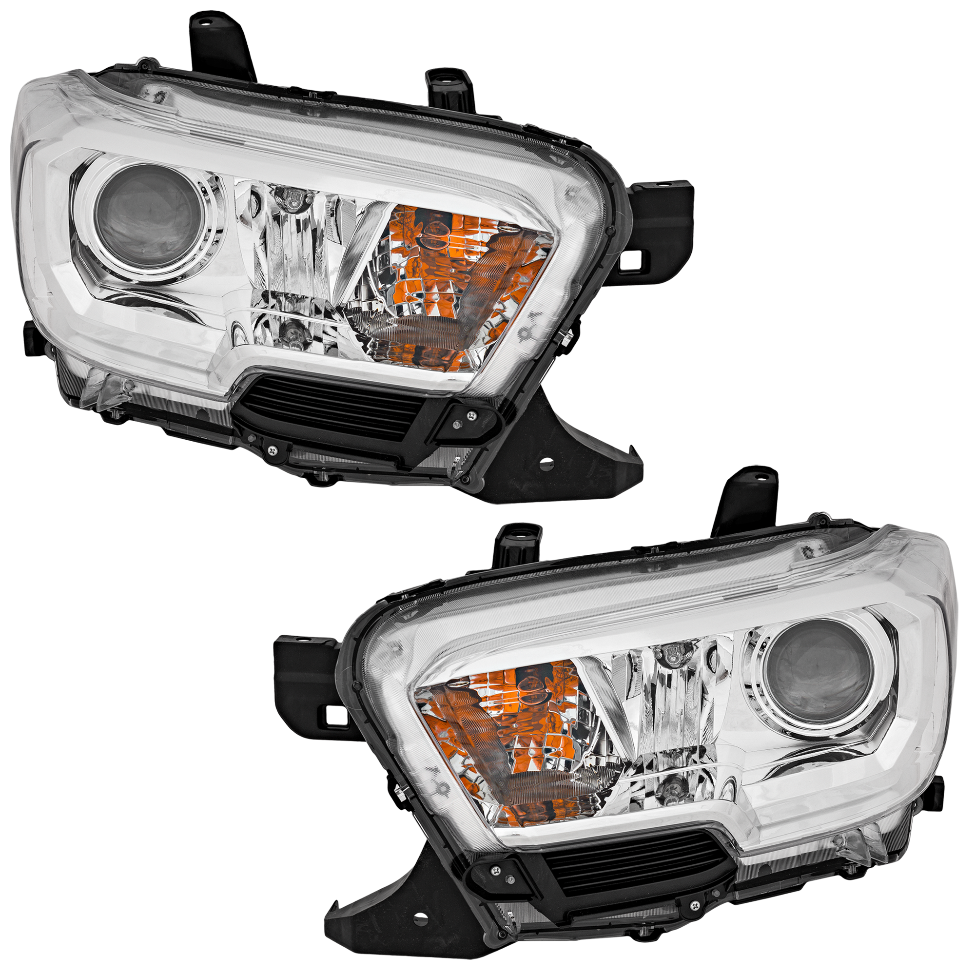 AM TACOMA 19-23 HEAD LAMP RH AND LH Assembly Halogen Chrome Interior w o LED Daytime Running Light Fog Light Holes SKU SET RT10010037-2 Partslink TO2502284 TO2503284 OEM 8111004251-8115004251