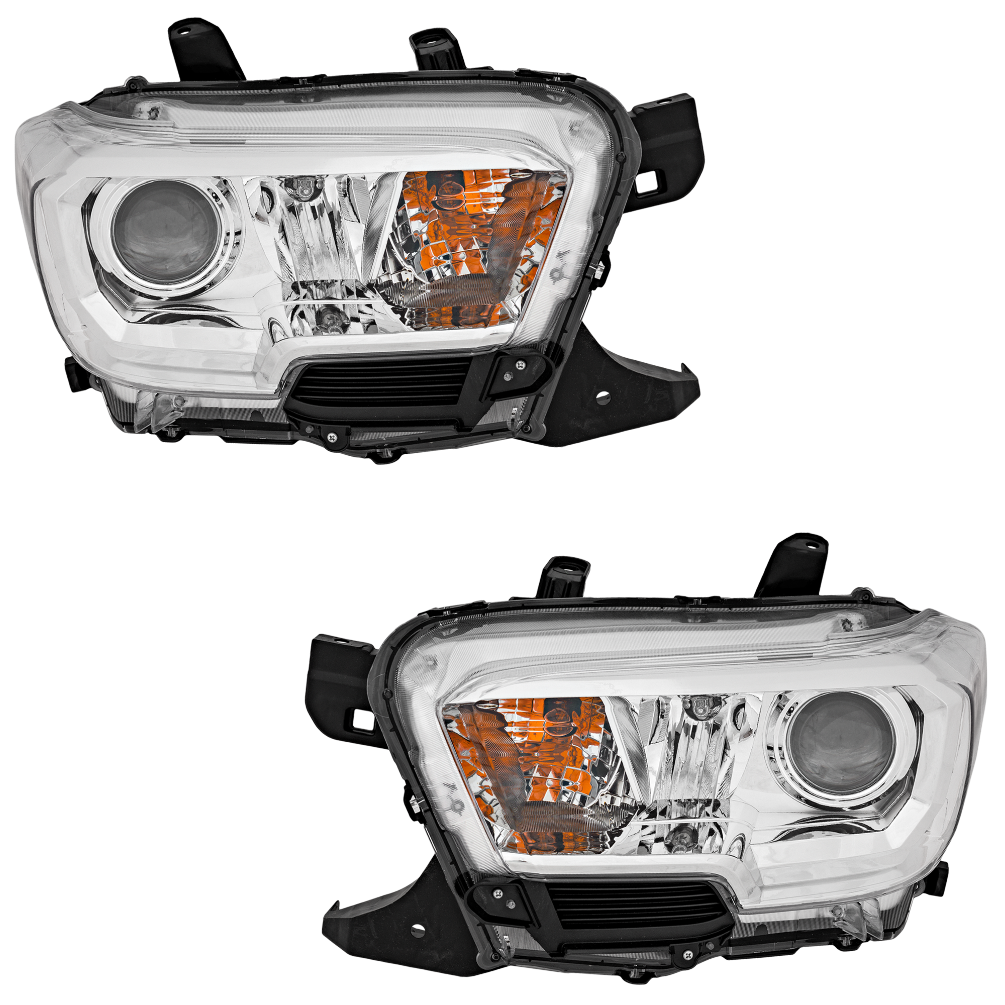 AM TACOMA 19-23 HEAD LAMP RH AND LH Assembly Halogen Chrome Interior w o LED Daytime Running Light w o Fog Light Holes CAPA SKU SET RT10010037Q 2 Partslink TO2502284C TO2503284C OEM 8111004251-8115004251