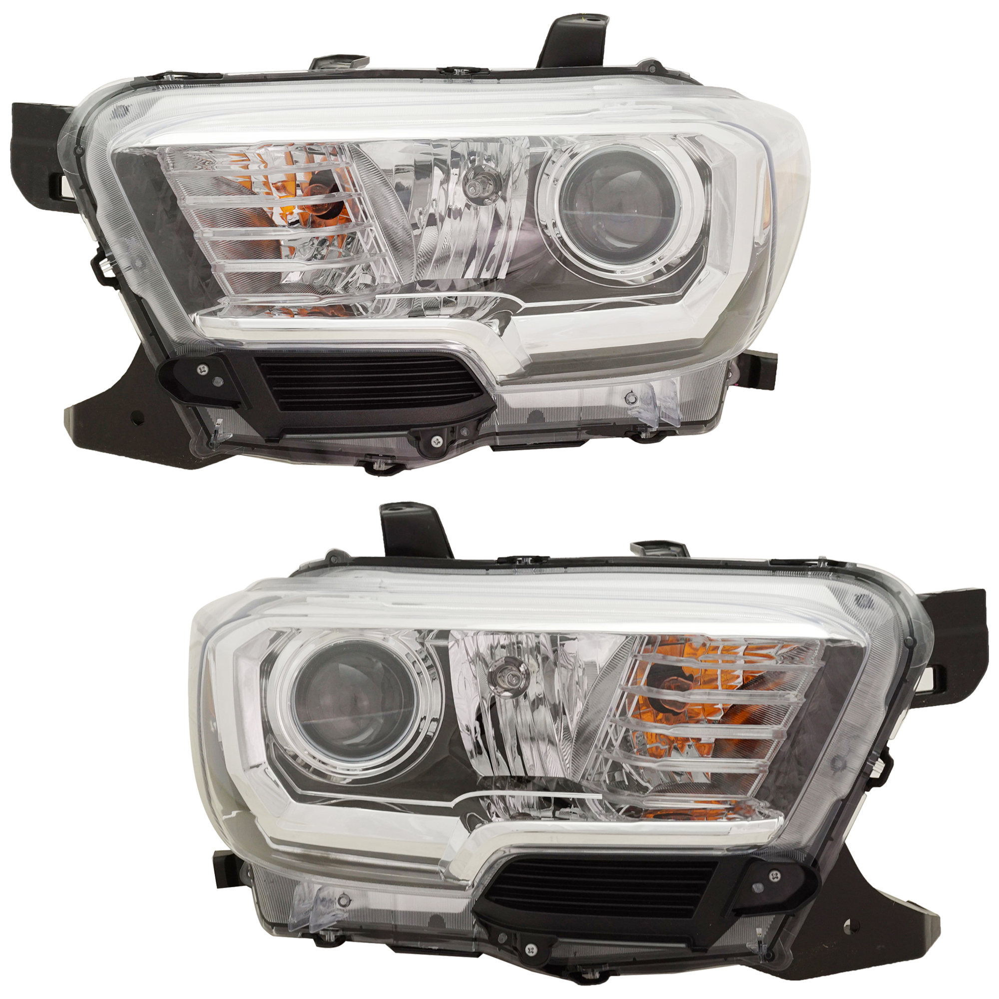 AM TACOMA 18-18 HEAD LAMP RH AND LH Assembly Halogen Black Interior w o LED Daytime Running Light w Fog Lights CAPA SKU SET RT10010043Q 2 Partslink TO2502266C TO2503266C OEM 8111004261-8115004261