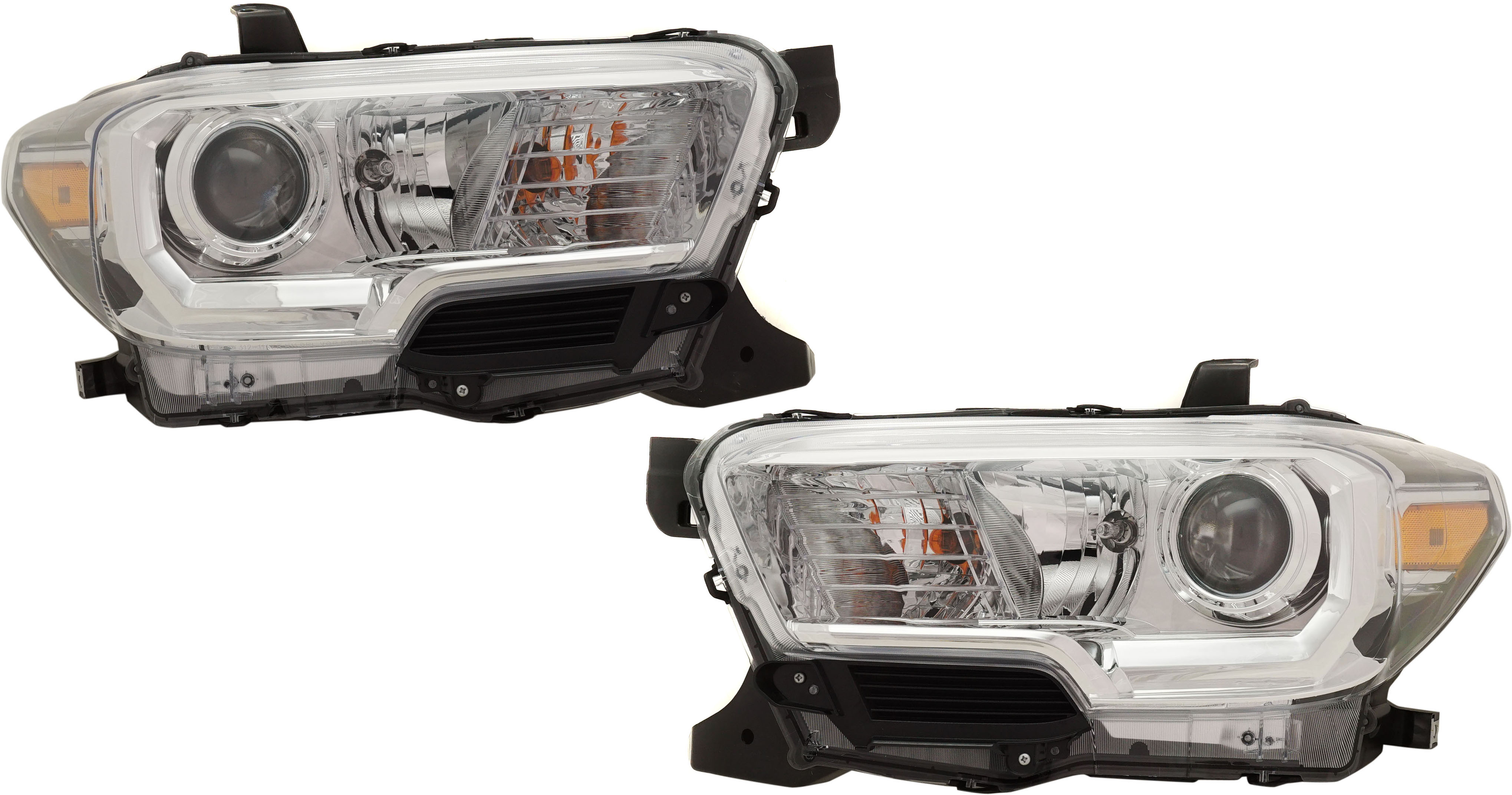 AM TACOMA 19-23 HEAD LAMP RH AND LH Assembly Halogen Chrome Interior w o LED Daytime Running Light w Fog Light Holes SKU SET RT10010057 Partslink TO2502276 TO2503276 OEM 8111004262-8115004262
