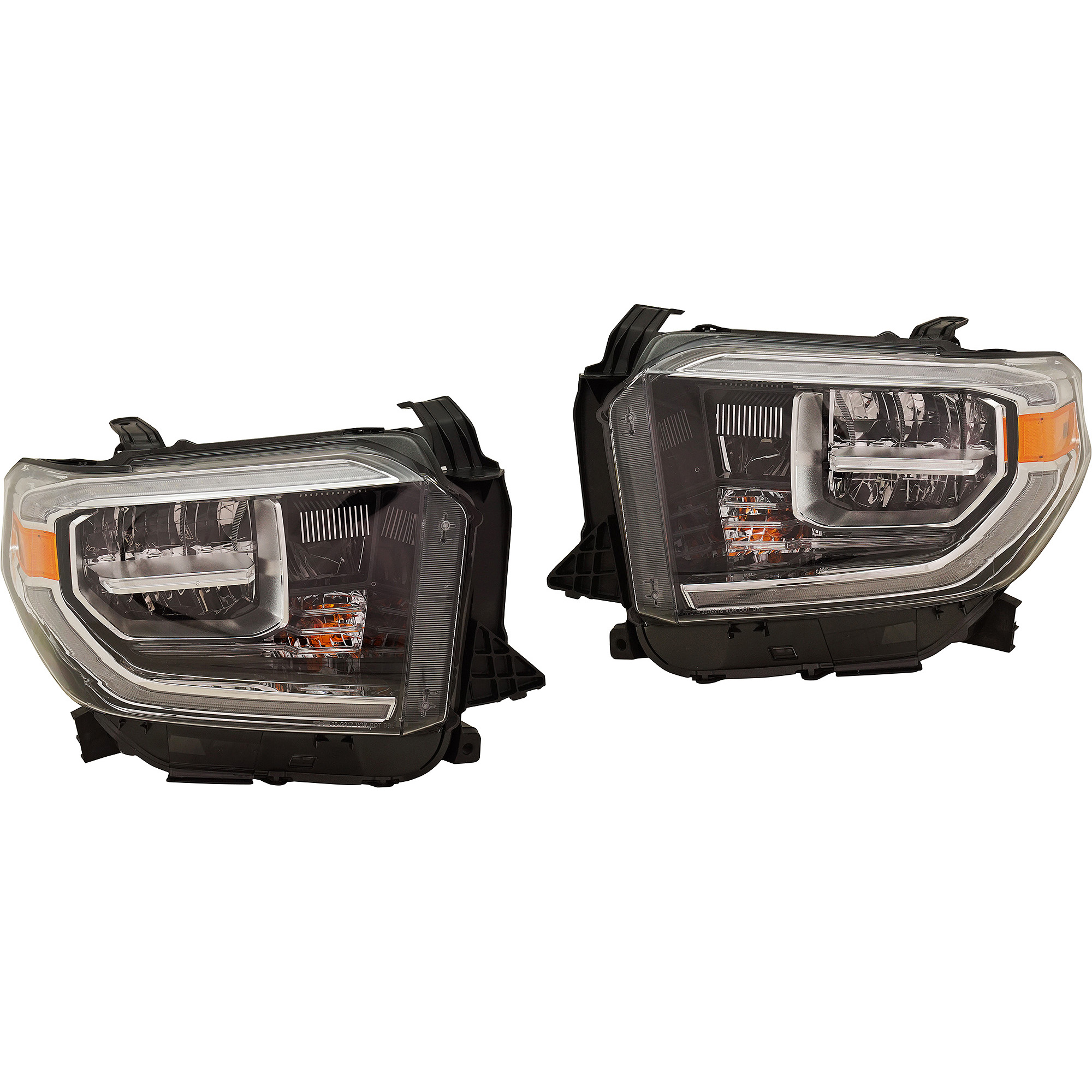 AM TUNDRA 18-21 HEAD LAMP RH AND LH Assembly LED Chrome Interior w o Smoked Chrome Accent CAPA SKU SET RT10010059Q Partslink TO2502262C TO2503262C OEM 811100C140-811500C140