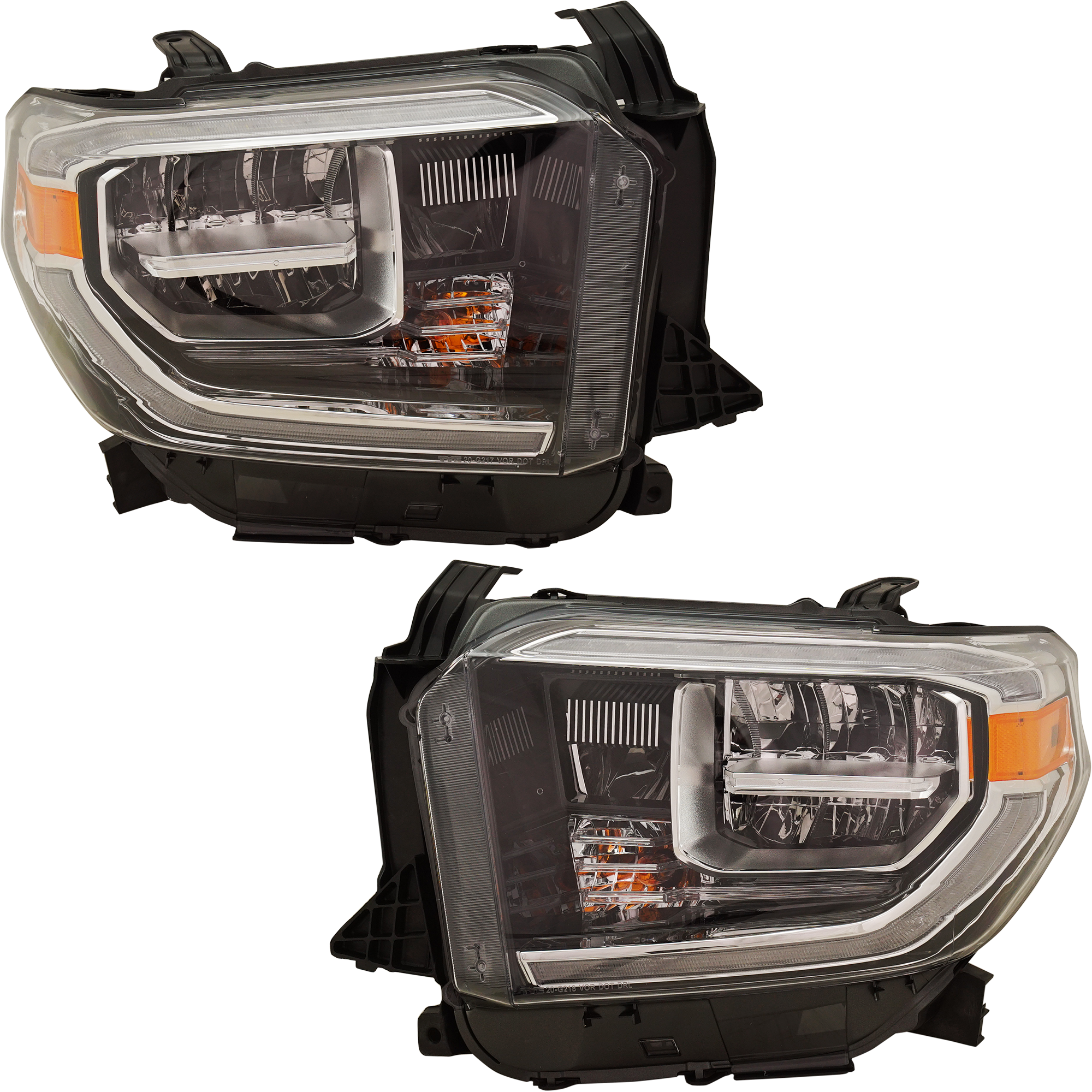AM TUNDRA 18-21 HEAD LAMP RH AND LH Assembly LED Chrome Interior w o Smoked Chrome Accent SKU SET RT10010059 Partslink TO2502262 TO2503262 OEM 811100C140-811500C140