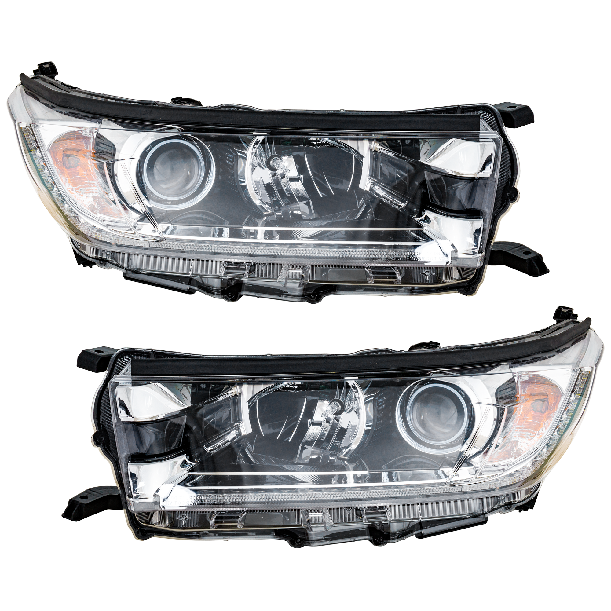 AM HIGHLANDER 17-18 HEAD LAMP RH AND LH Assembly w Smoked Chrome Accent w LED Daytime Running Light SKU SET RT100101011 Partslink TO2503258 TO2502258 OEM 811100E360-811500E360