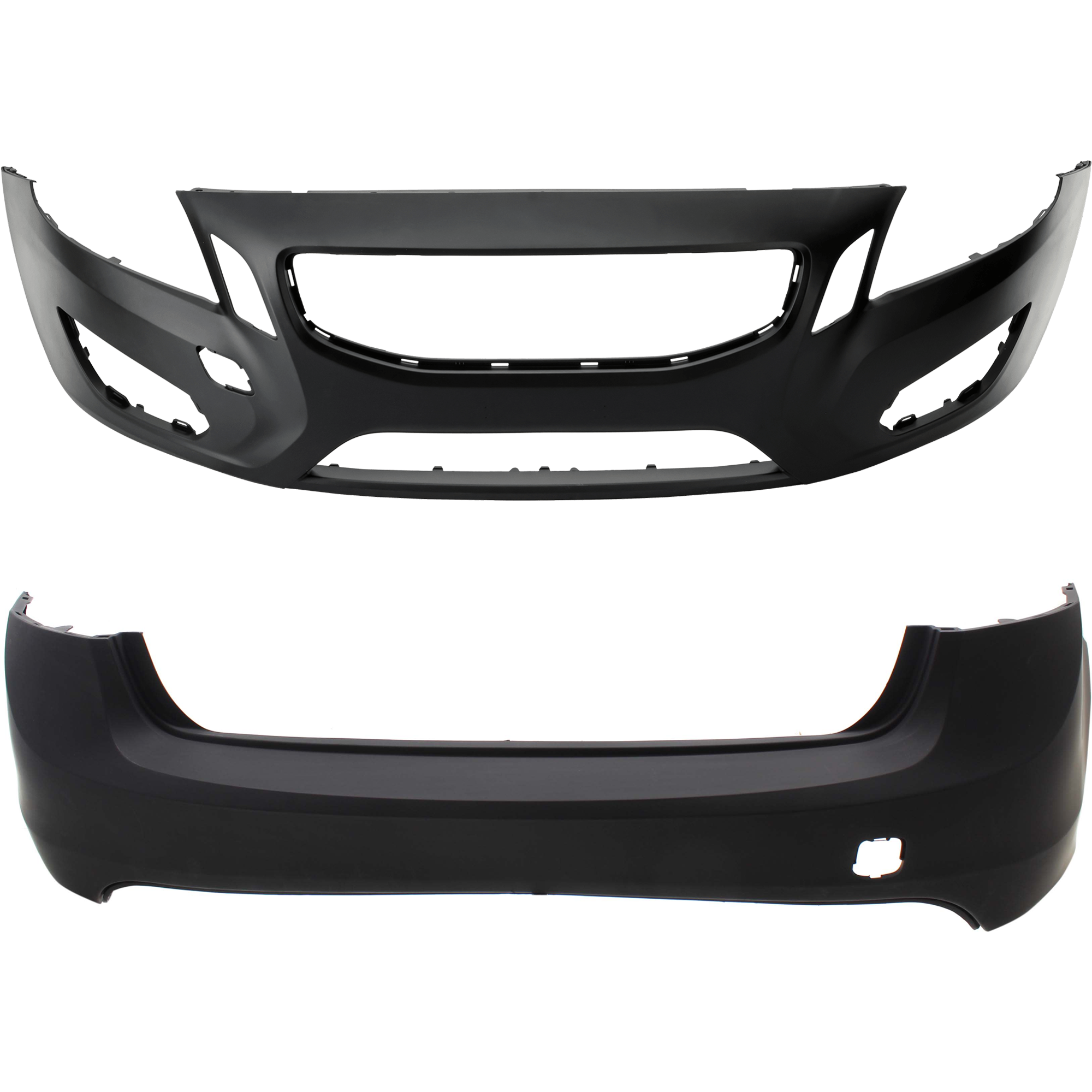 AM S60-11-13 FRONT AND REAR BUMPER COVER Primed w o license plate provision w o tow hook hole w o parking aid sensor holes CAPA SKU SET RV01030002PQ Partslink VO1000200C VO1100167C OEM 398025015-398081448