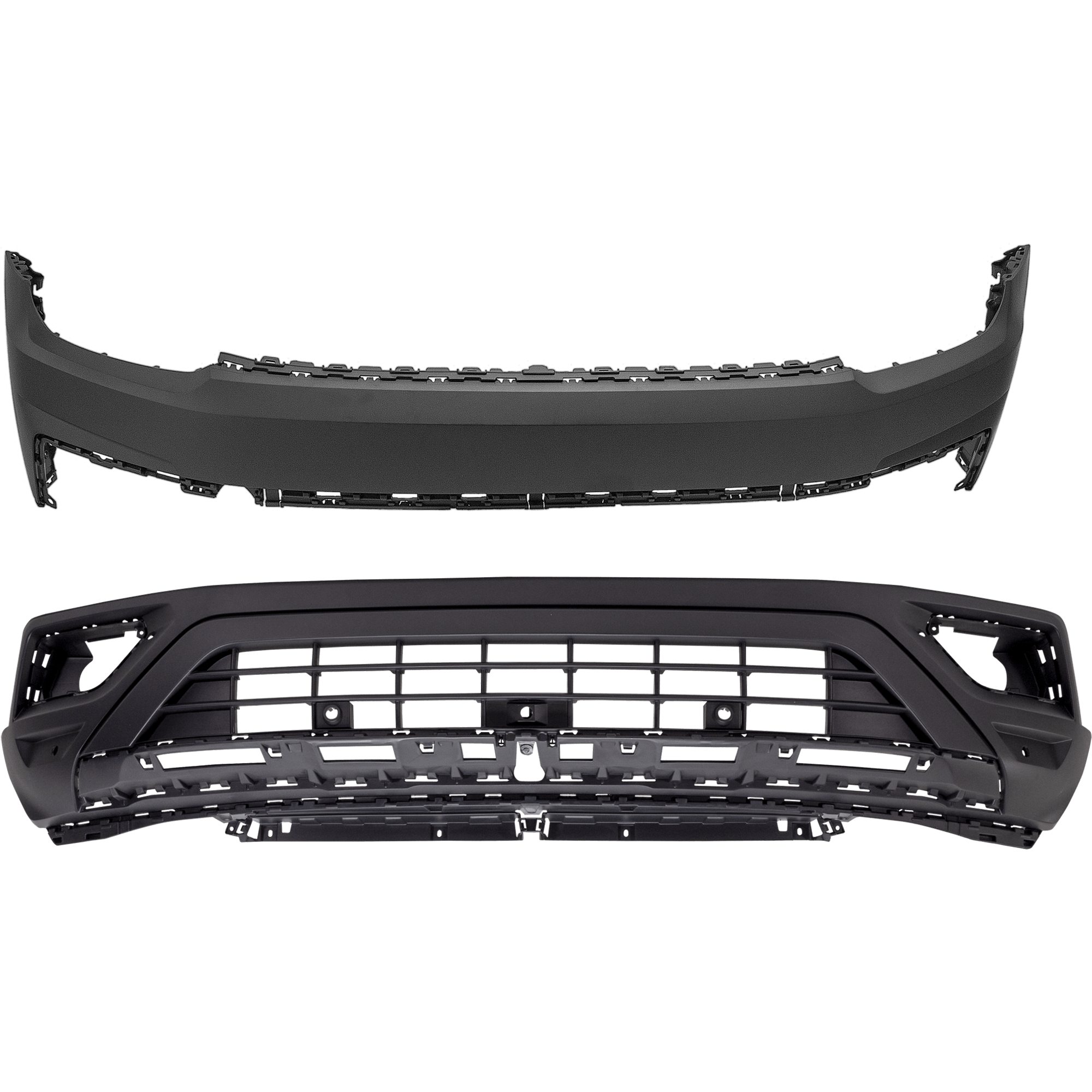 AM ATLAS 18-20 FRONT BUMPER COVER Upper and Lower Primed w o R Line Pkg w o Block Heater Holes w Parking Aid Sensor Holes and Camera Hole SKU SET RV01030029