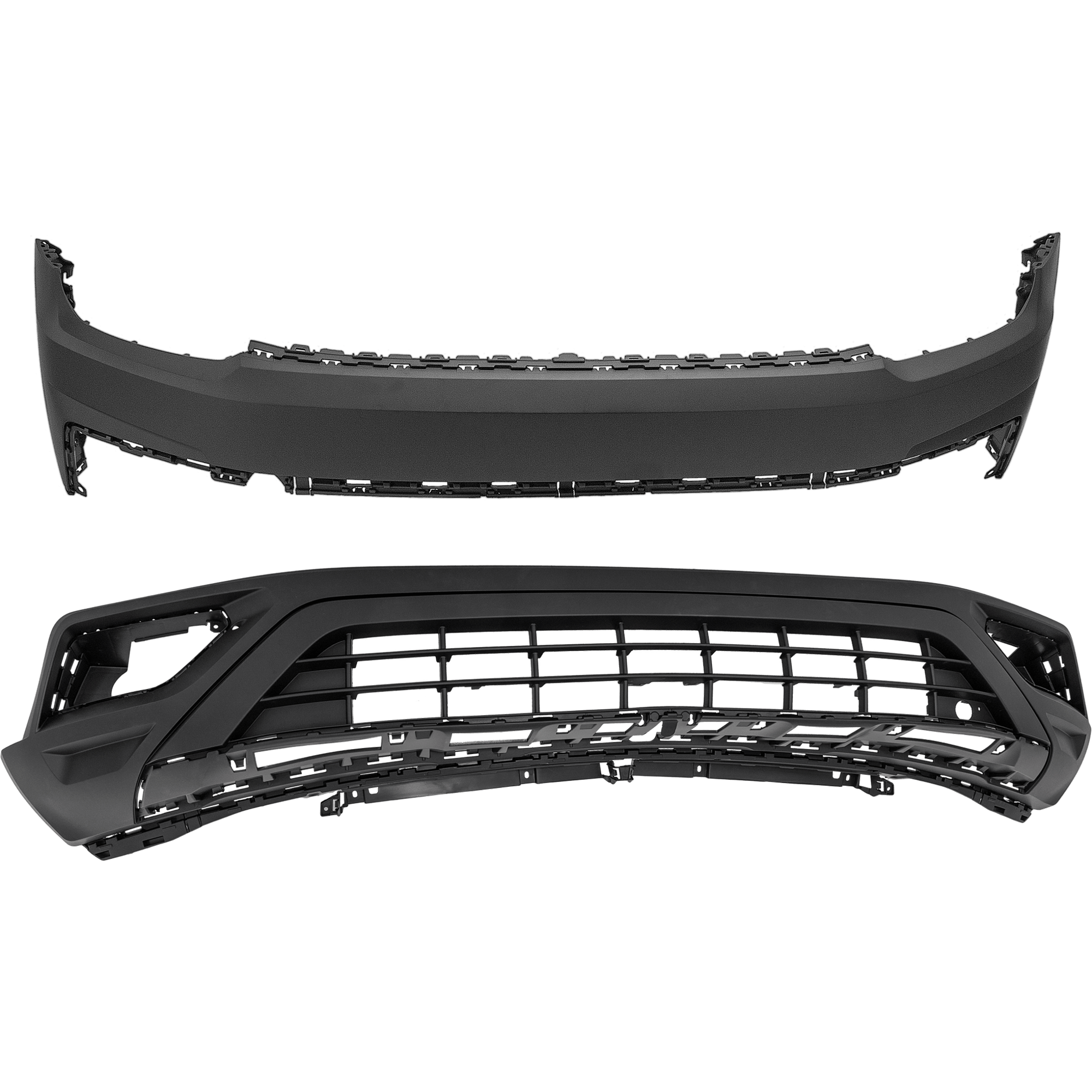 AM ATLAS 18-20 FRONT BUMPER COVER Upper and Lower Primed w o R Line Pkg w Block Heater Holes w o Parking Aid Sensor Holes SKU SET RV01030030