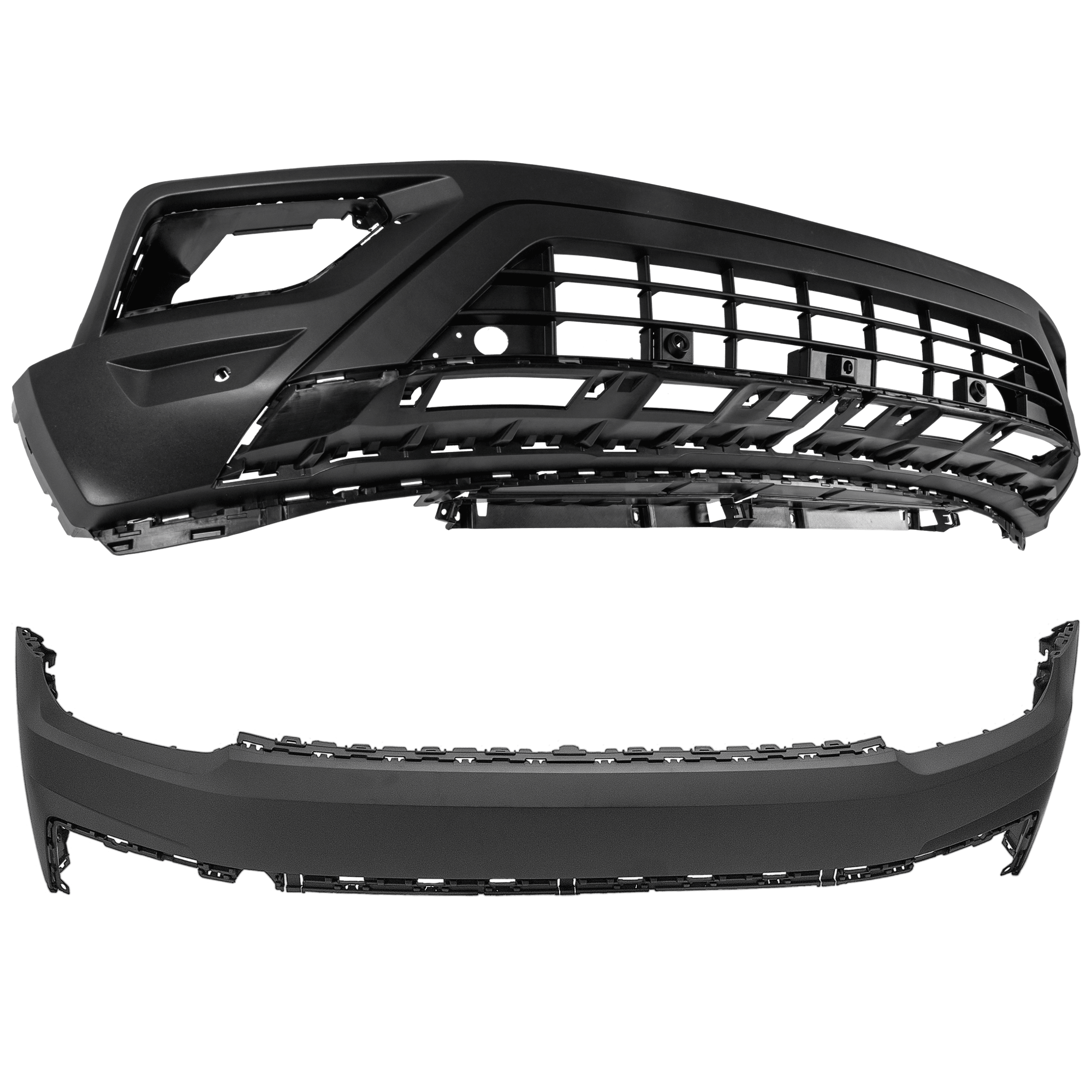 AM ATLAS 18-20 FRONT BUMPER COVER Upper and Lower Upper Primed Lower Textured w o R Line Pkg w Block Heater Holes Parking Aid Sensor Holes and Camera Hole SKU SET RV01030032
