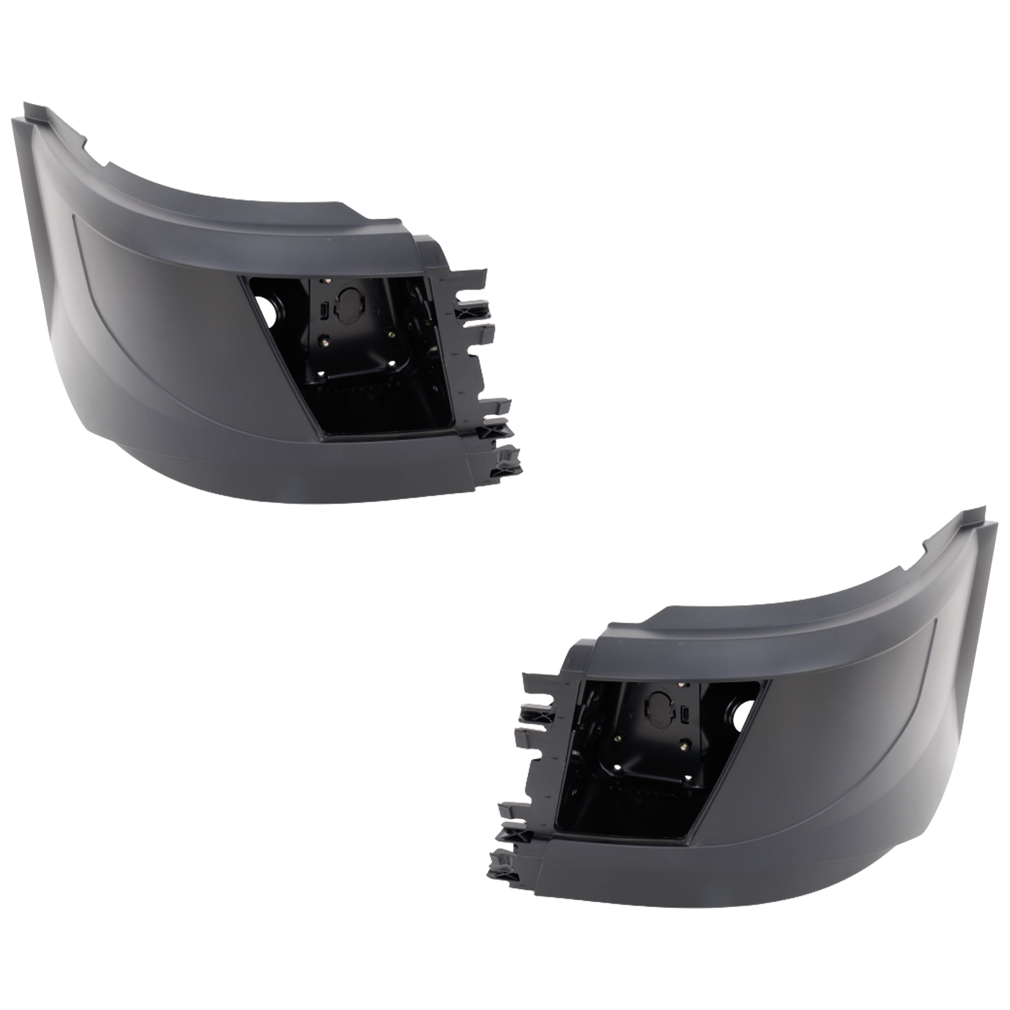 AM VOLVO HD VNL 04-18 FRONT BUMPER END RH AND LH Black w Fog Lamp Hole Aero Style SKU SET RV01110015 HD OEM 82741352-82741354