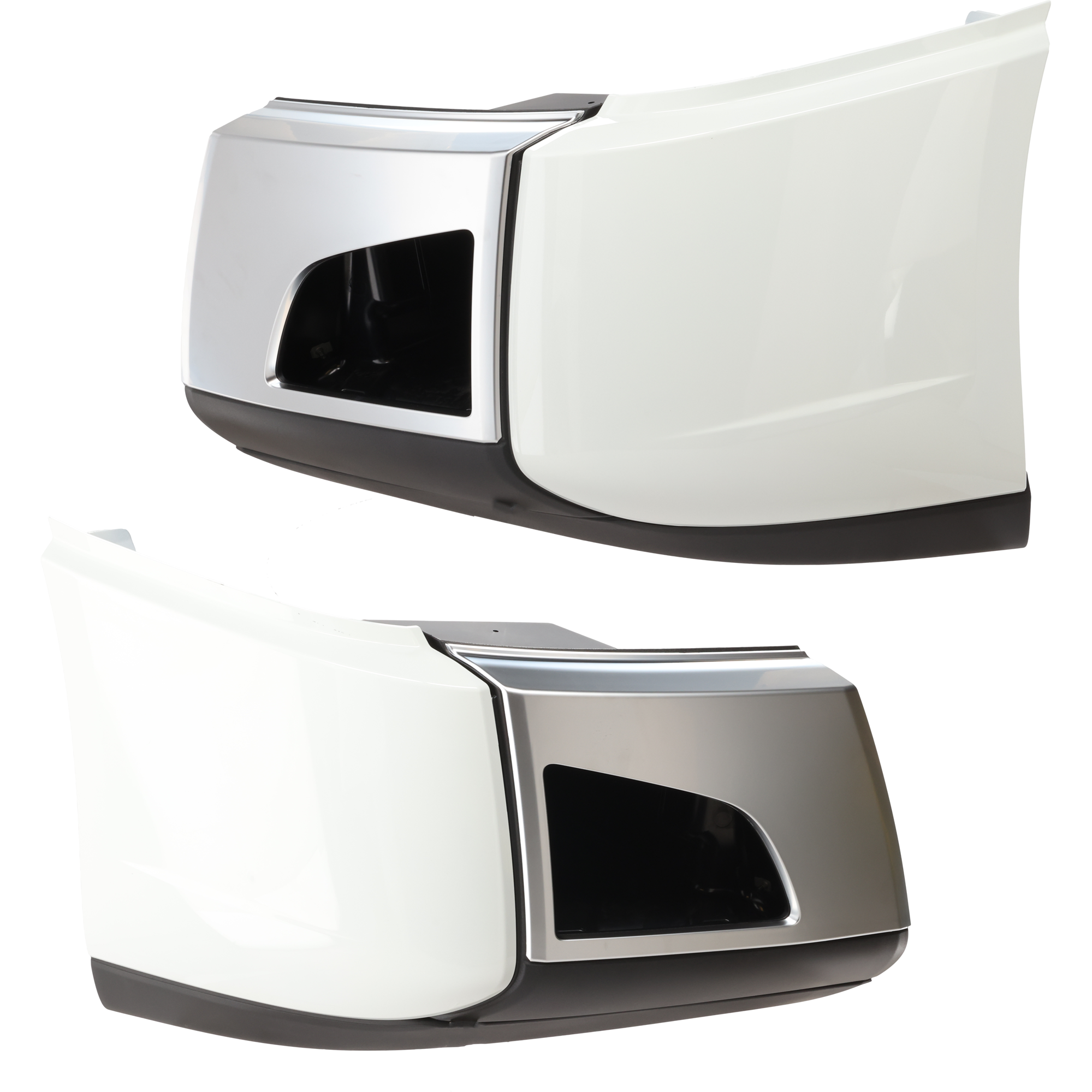 AM VOLVO HD VNL 18-23 FRONT BUMPER END RH AND LH Chrome Front White Side Black Bottom SKU SET RV01110023 HD OEM 82750327-82750329