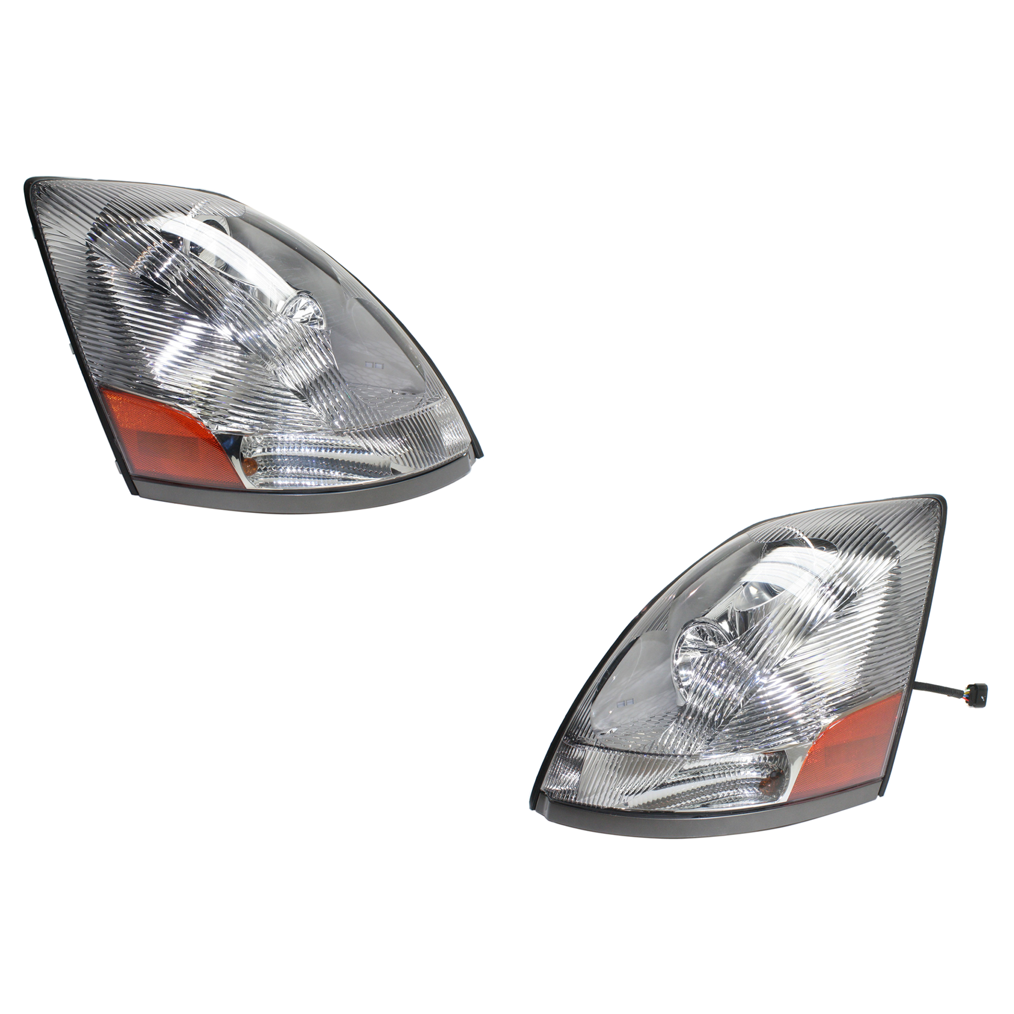 AM VOLVO HD VT SERIES 06-10 HEAD LAMP RH AND LH Assembly Halogen Chrome w Non Protruding Lens SKU SET RV10010053A HD Partslink VO2503155 VO2502155 OEM 82329592-82329590