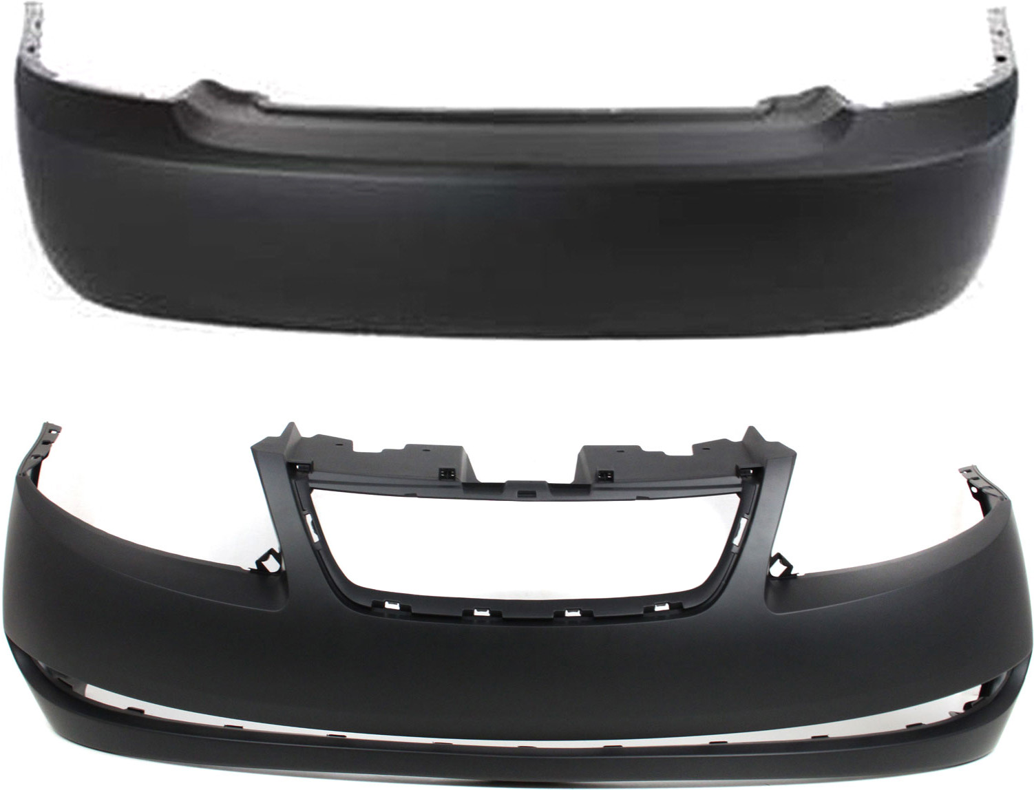 AM ION 05-07 FRONT AND REAR BUMPER COVER Primed Sedan SKU SET S010326P 2 Partslink GM1000754 GM1100666 OEM 15824780-22698403