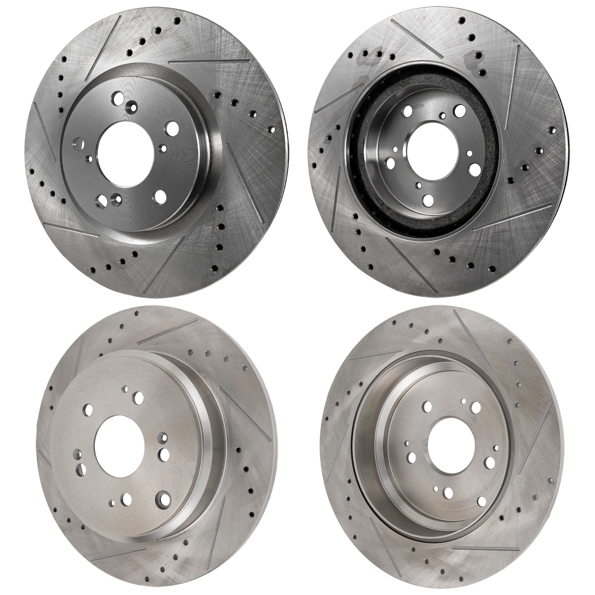 AM TL 09-14 ODYSSEY 11-14 FRONT AND BRAKE DISC Cross drilled and Slotted Set of 4 SKU SET STPA27110001DRS OEM 31469-44606-0833323-900532-600