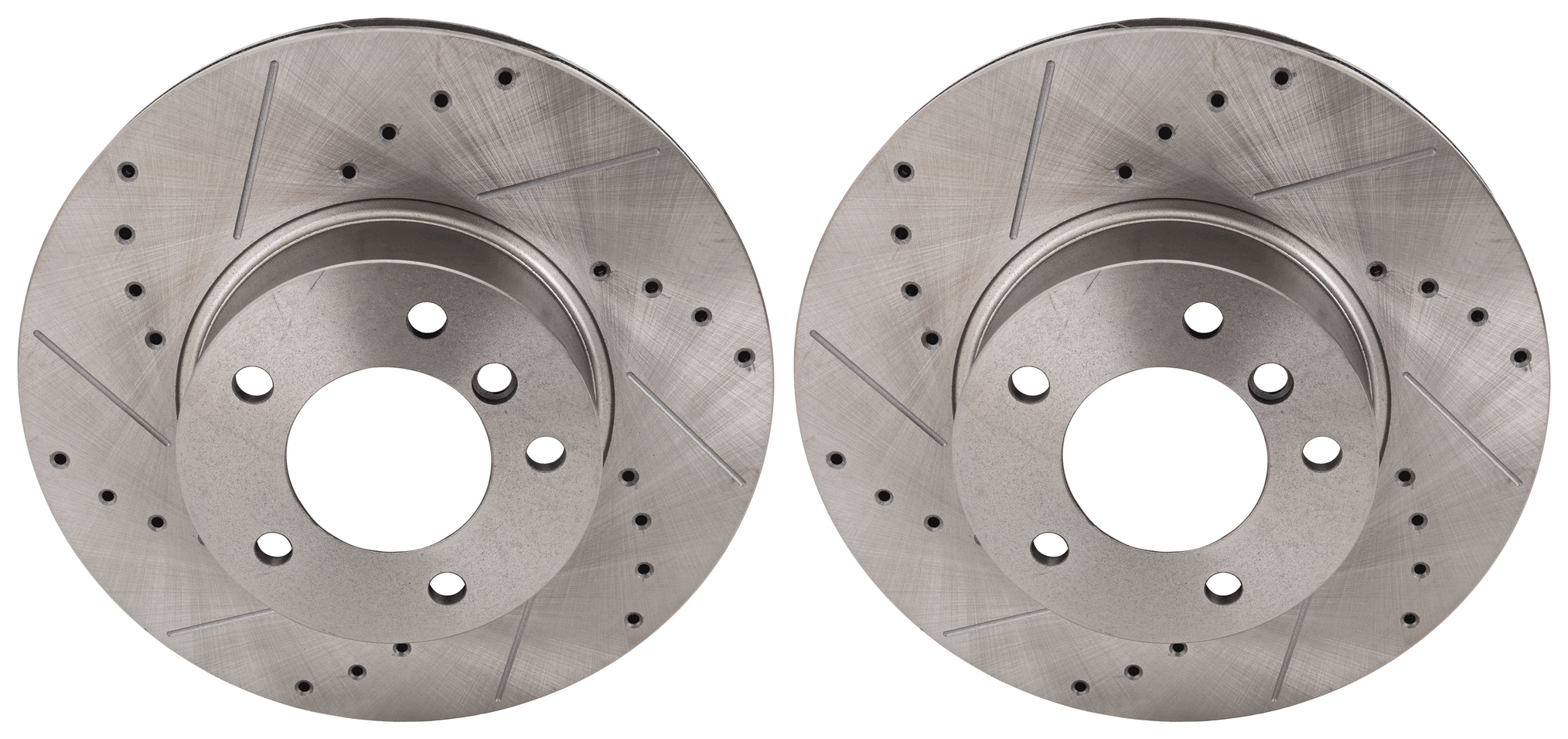 AM 3 SERIES 06-19-2 SERIES 14-21 FRONT BRAKE DISC RH AND LH Cross drilled and Slotted SKU SET STPB27110010DRS2 OEM 34390-45518-850059-900780-9806