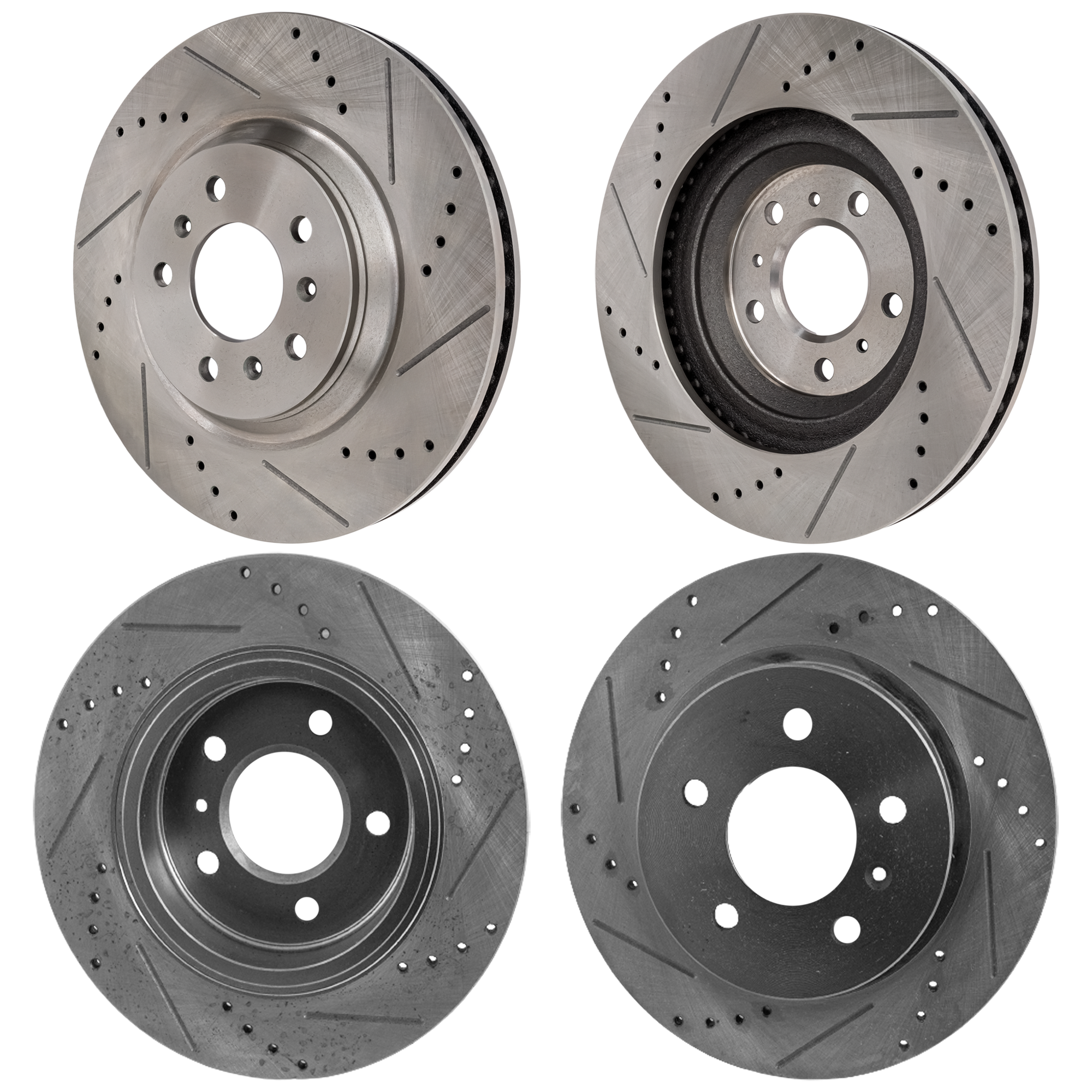 AM DTS LUCERNE 06-11 FRONT AND REAR BRAKE DISC RH AND LH 4 Wheel Set Cross drilled and Slotted SKU SET STPB27110048DRS4 OEM 41217-55124-60421-580387-90038