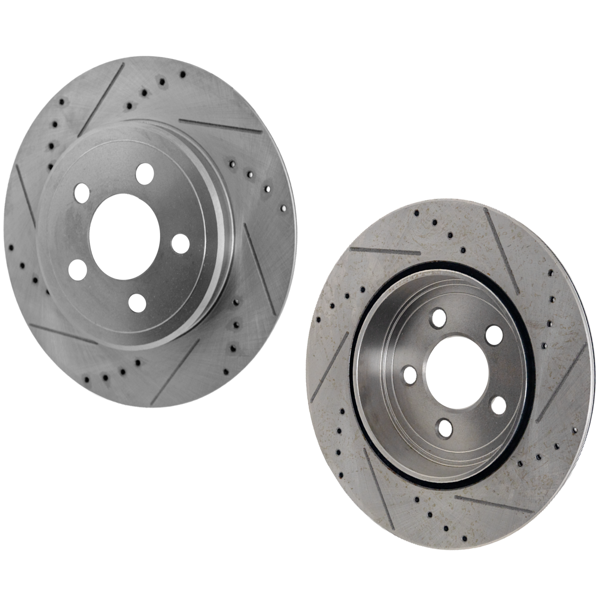 AM CHRYSLER 300-05-21 MAGNUM 05-08 REAR BRAKE DISC RH AND LH Cross drilled and Slotted Vented 5 Lugs SKU SET STPD27110026DRS2 OEM 27355-53024-145568-780257-7810