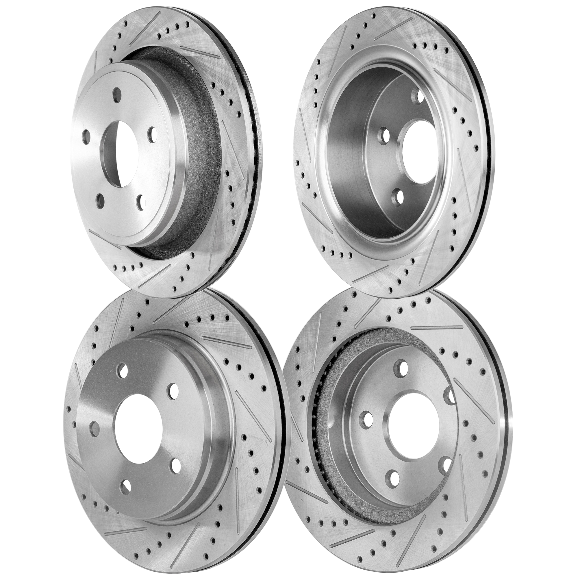 AM ASPEN 07-09 RAM 1500-02-10 FRONT AND REAR BRAKE DISC RH AND LH 4 Wheel Set Cross drilled and Slotted SKU SET STPD27110043DRS4 OEM 19335-53006-67054-145365-49118