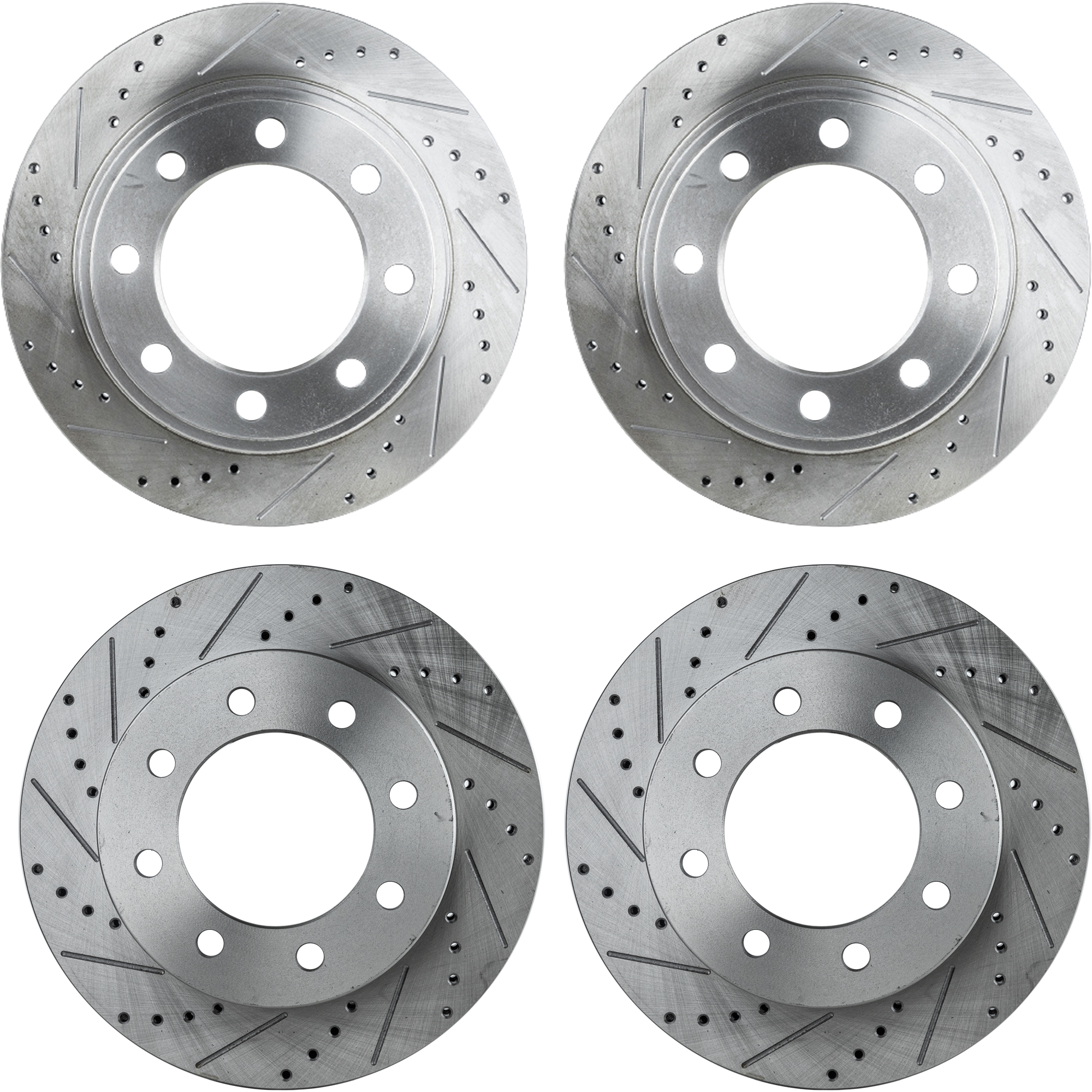AM RAM FULLSIZE P U 03-08 FRONT AND REAR BRAKE DISC RH AND LH 4 Wheel Set Cross drilled and Slotted SKU SET STPD27110045DS 4 OEM 19340-53011-145452-780139-4888