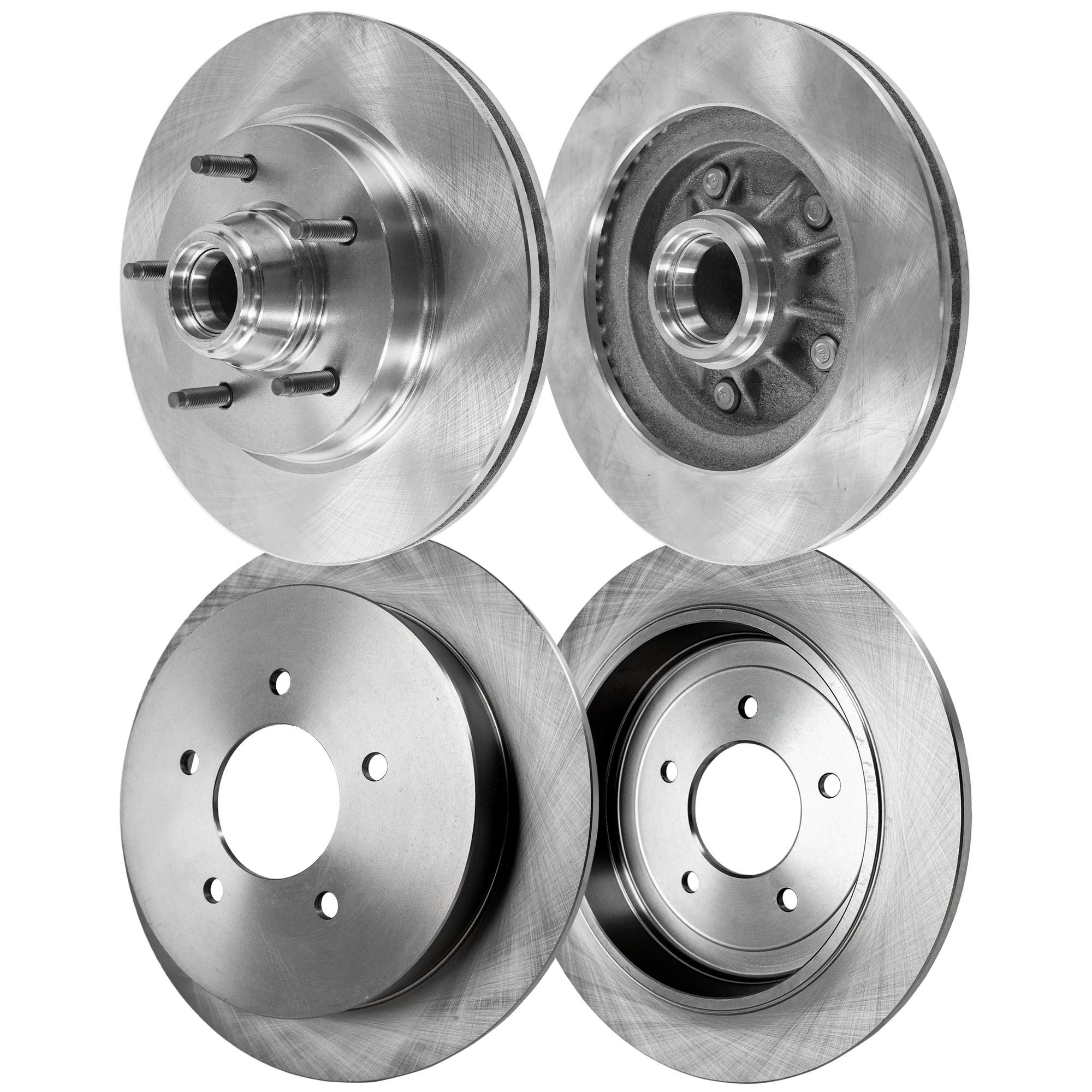 AM F 150-99-99 FRONT AND REAR BRAKE DISC 4 Wheel Set Plain Surface Vented Front Solid Rear 5 Lugs SKU SET STPF27110068-4 OEM 27076-54040-54069-60605-65970