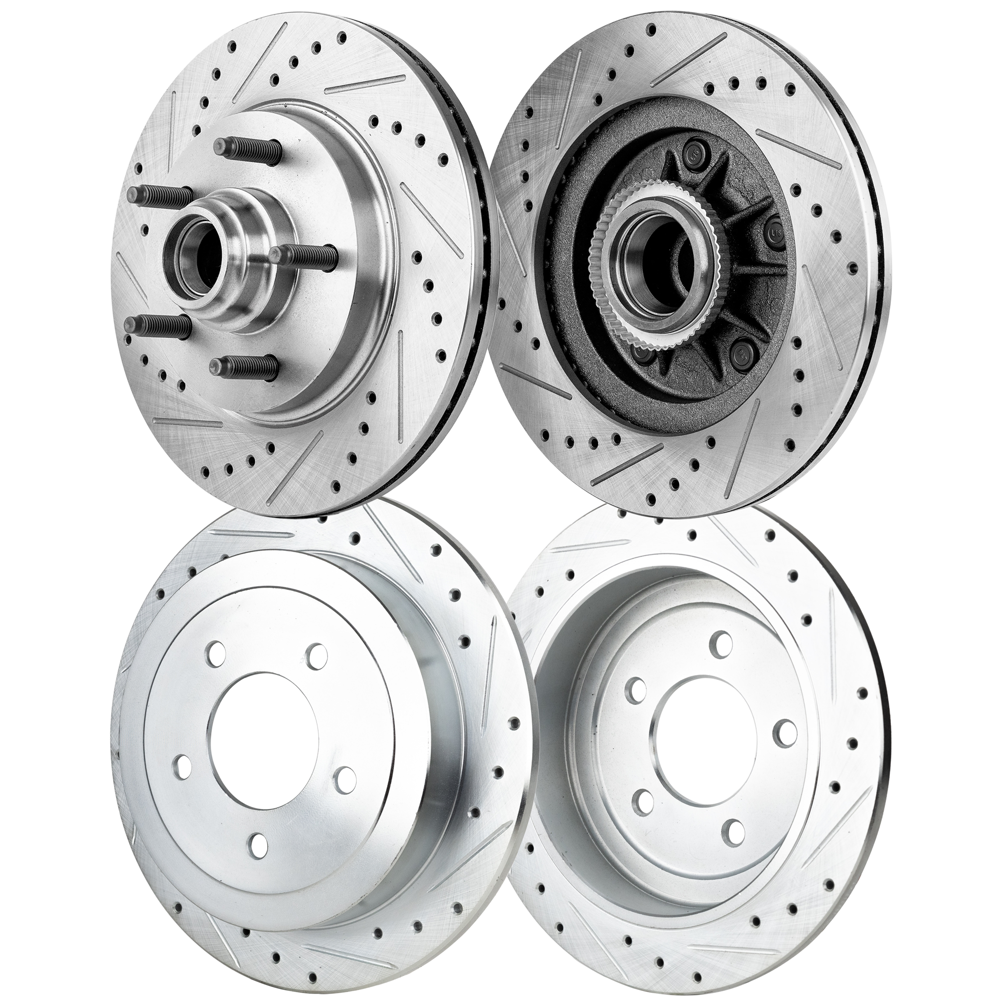AM F 150-00-03 F 150 HERITAGE 04-04 FRONT AND REAR BRAKE DISC RH AND LH 4 Wheel Set Cross drilled and Slotted SKU SET STPF27110071DRS4 OEM 19910-54090-66947-102631-14529