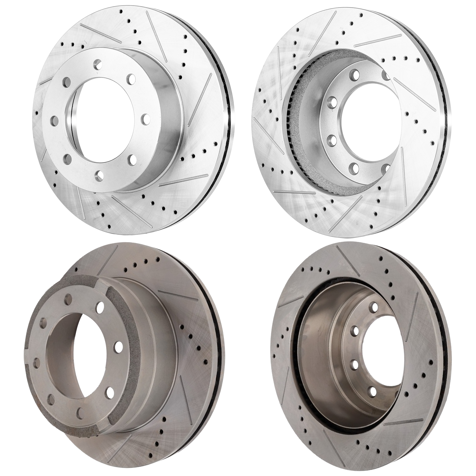 AM F 250 F 350 SUPER DUTY 12-21 FRONT AND REAR BRAKE DISC Cross drilled and Slotted Set of 4 SKU SET STPF27110075DRS OEM 42292-681016-850349-60054223-6