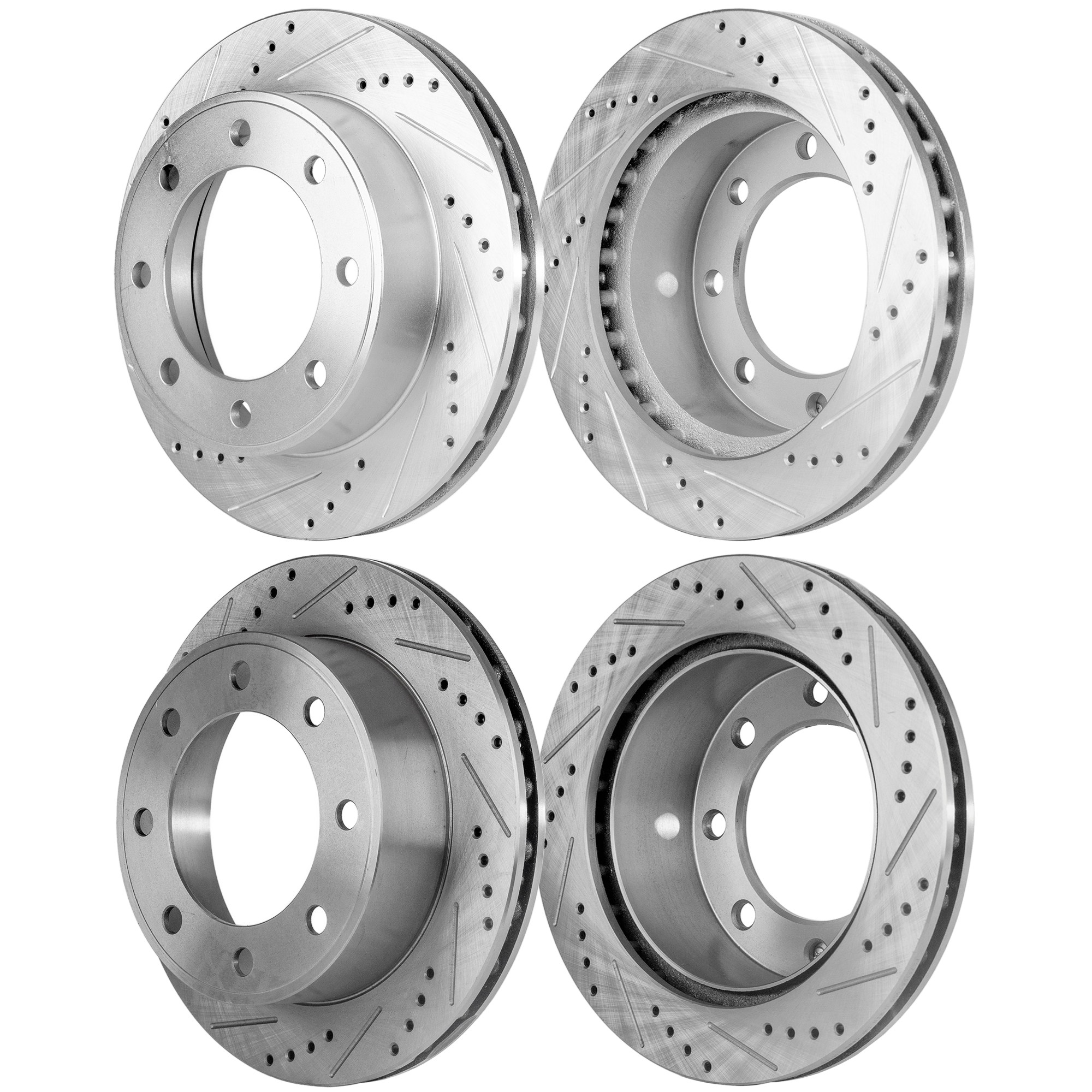 AM F 250 SUPER DUTY F 350 SUPER DUTY 99-04 FRONT AND REAR BRAKE DISC RH AND LH 4 Wheel Set Cross drilled and Slotted SKU SET STPF27110078DRS4 OEM 19907-54074-66823-102002-14525