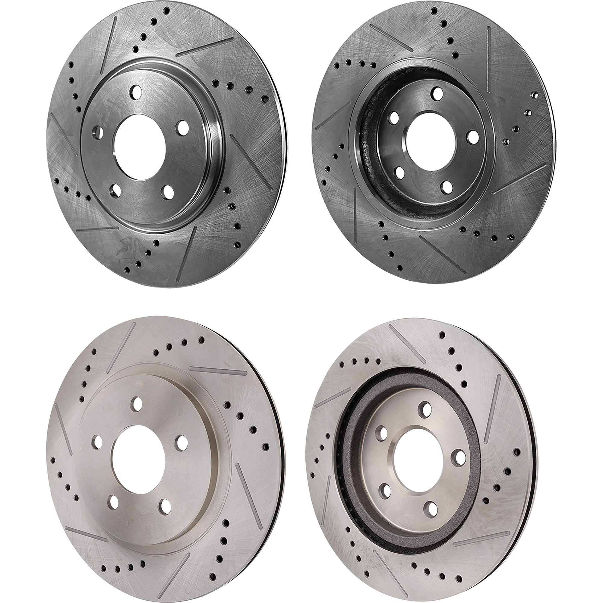 AM MUSTANG 05-14 FRONT AND REAR BRAKE DISC RH AND LH 4 Wheel Set Cross drilled and Slotted SKU SET STPF27110222DS 4 OEM 42134-54134-680326-900242-6005