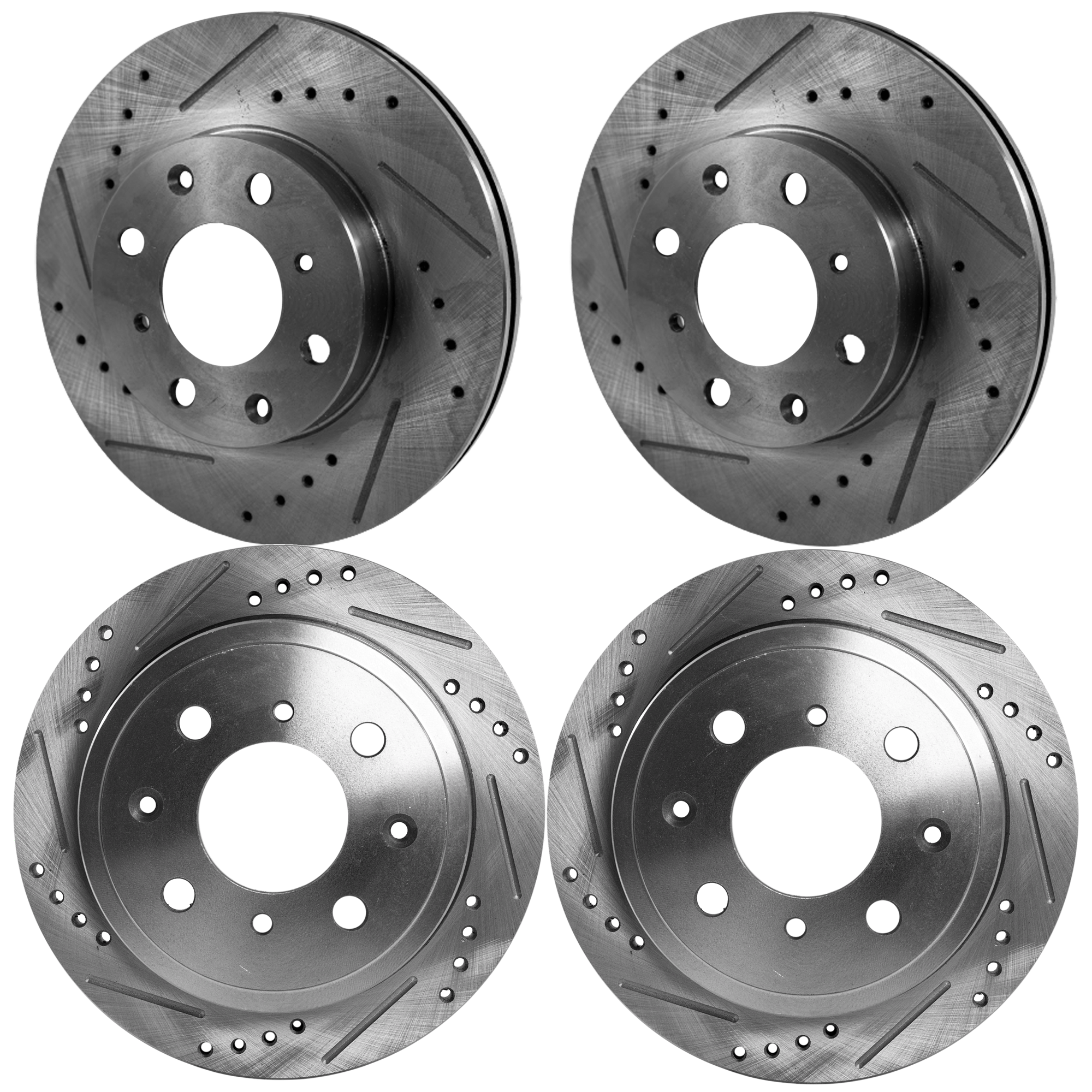AM CIVIC 92-93 CIVIC DEL SOL 93-97 FRONT AND REAR BRAKE DISC Cross drilled and Slotted Set of 4 SKU SET STPH27110026DRS OEM 141-19740-25507-31029-6327
