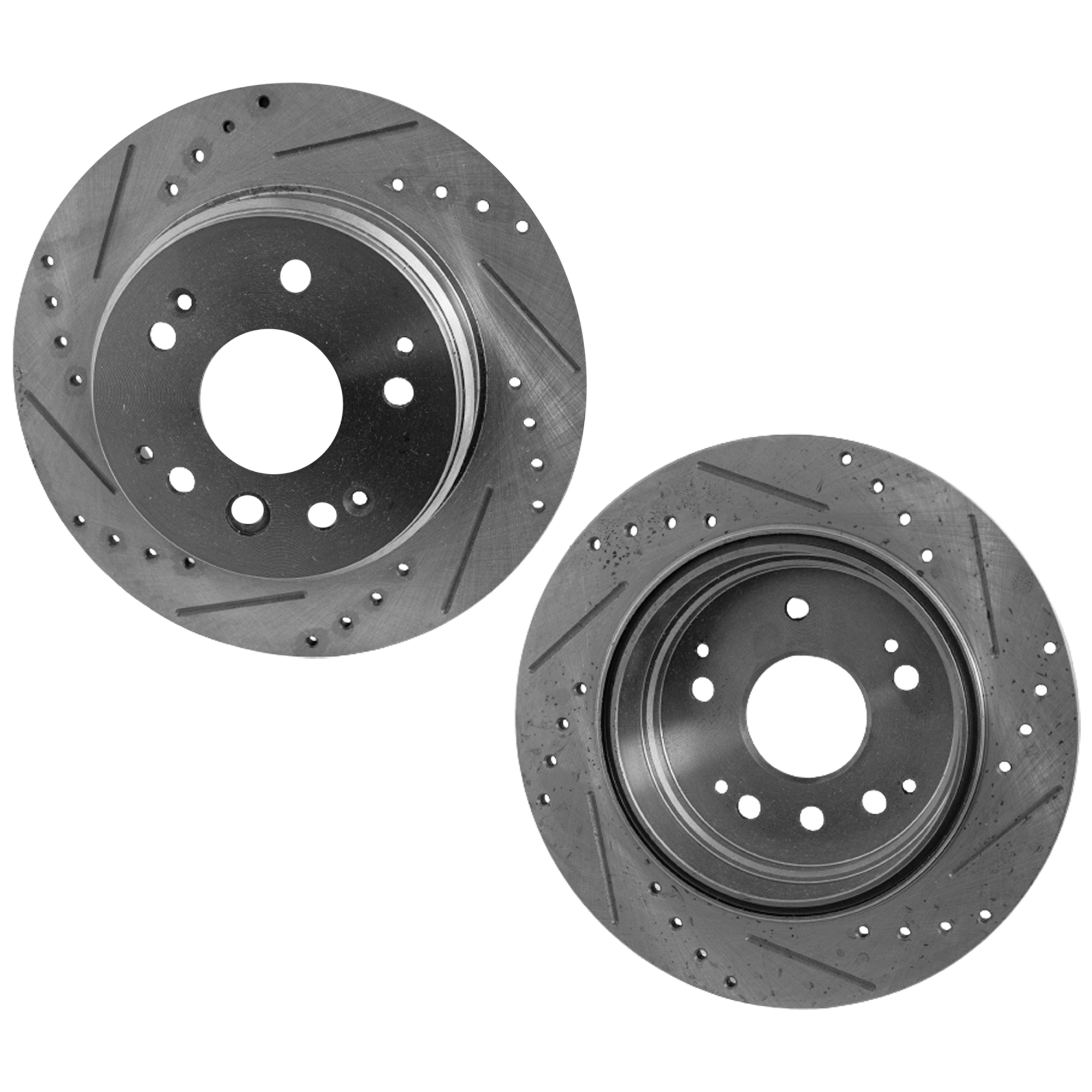 AM TL 04-08 ELEMENT 03-11 REAR BRAKE DISC RH AND LH Cross drilled and Slotted SKU SET STPH27110034DRS2 OEM 31316-145423-980151-48880151-6