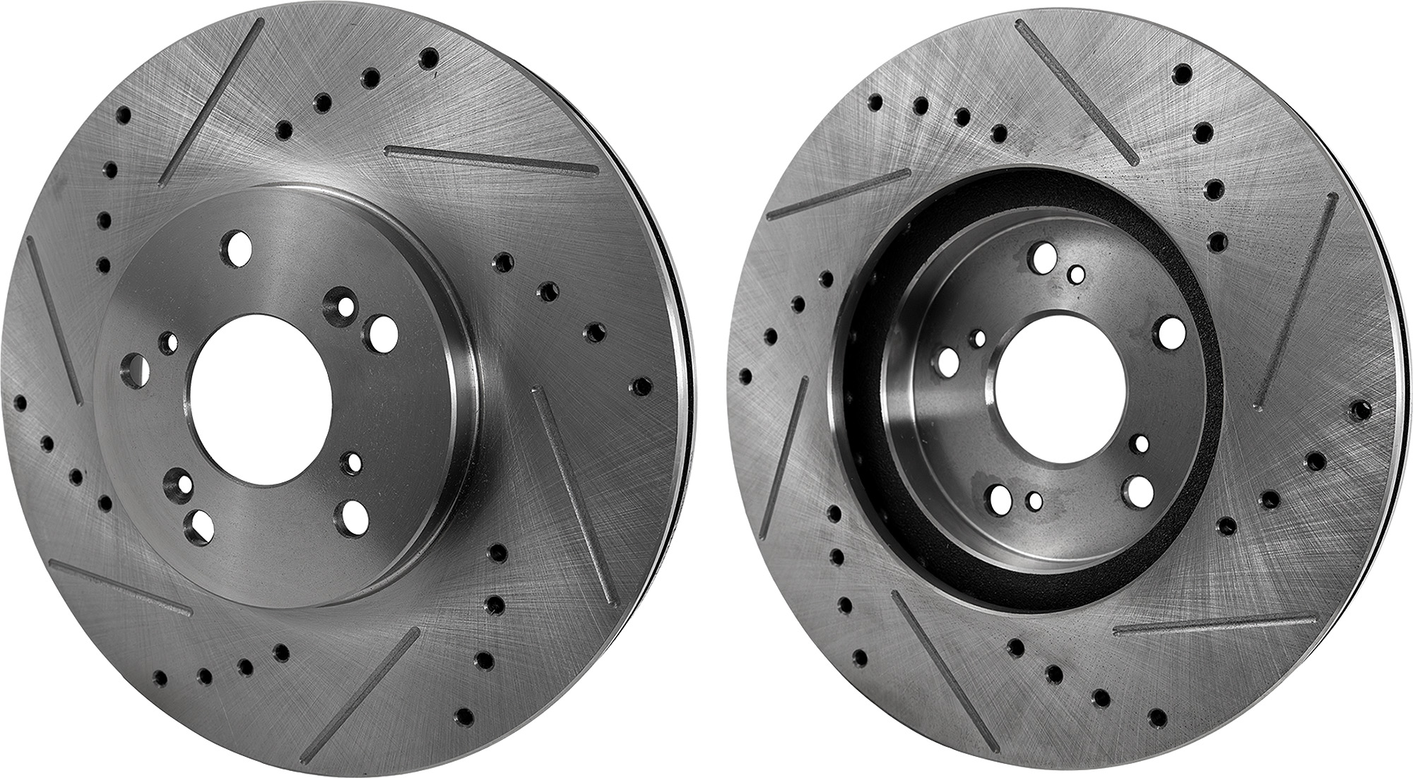 AM CL 01-03 MDX 01-06 FRONT BRAKE DISC RH AND LH Cross drilled and Slotted SKU SET STPH27110052DRS2 OEM 19930-31275-31354-31519-96795
