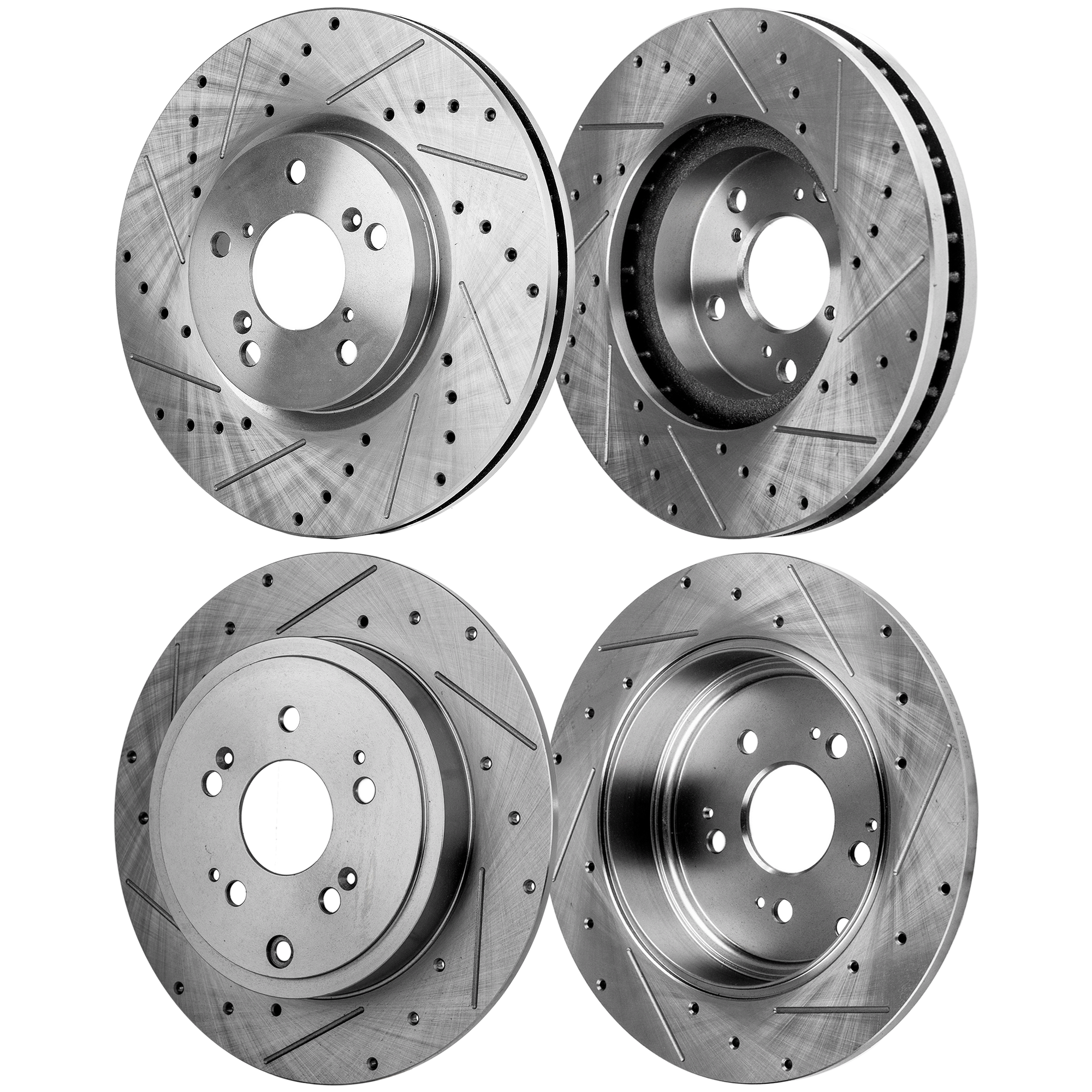 AM RIDGELINE 06-14 FRONT AND REAR BRAKE DISC RH AND LH 4 Wheel Set Cross drilled and Slotted SKU SET STPH27110058DRS4 OEM 31398-44318-60418-900394-60059