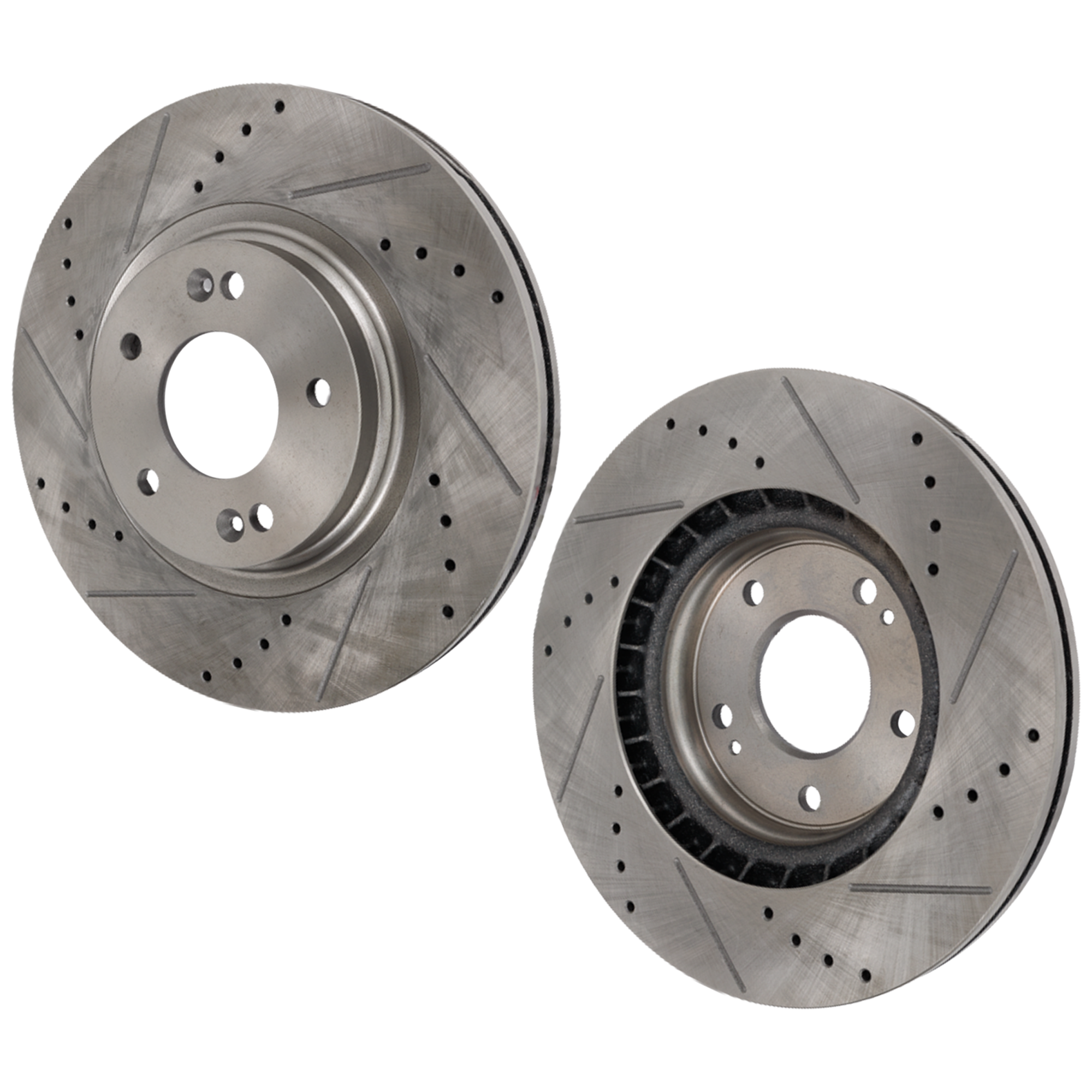 AM SONATA 15-19 VELOSTER 19-21 FRONT BRAKE DISC RH AND LH Cross drilled and Slotted Vented 5 Lugs SKU SET STPH27110072DRS2 OEM 44824-0833620-850423-60003054