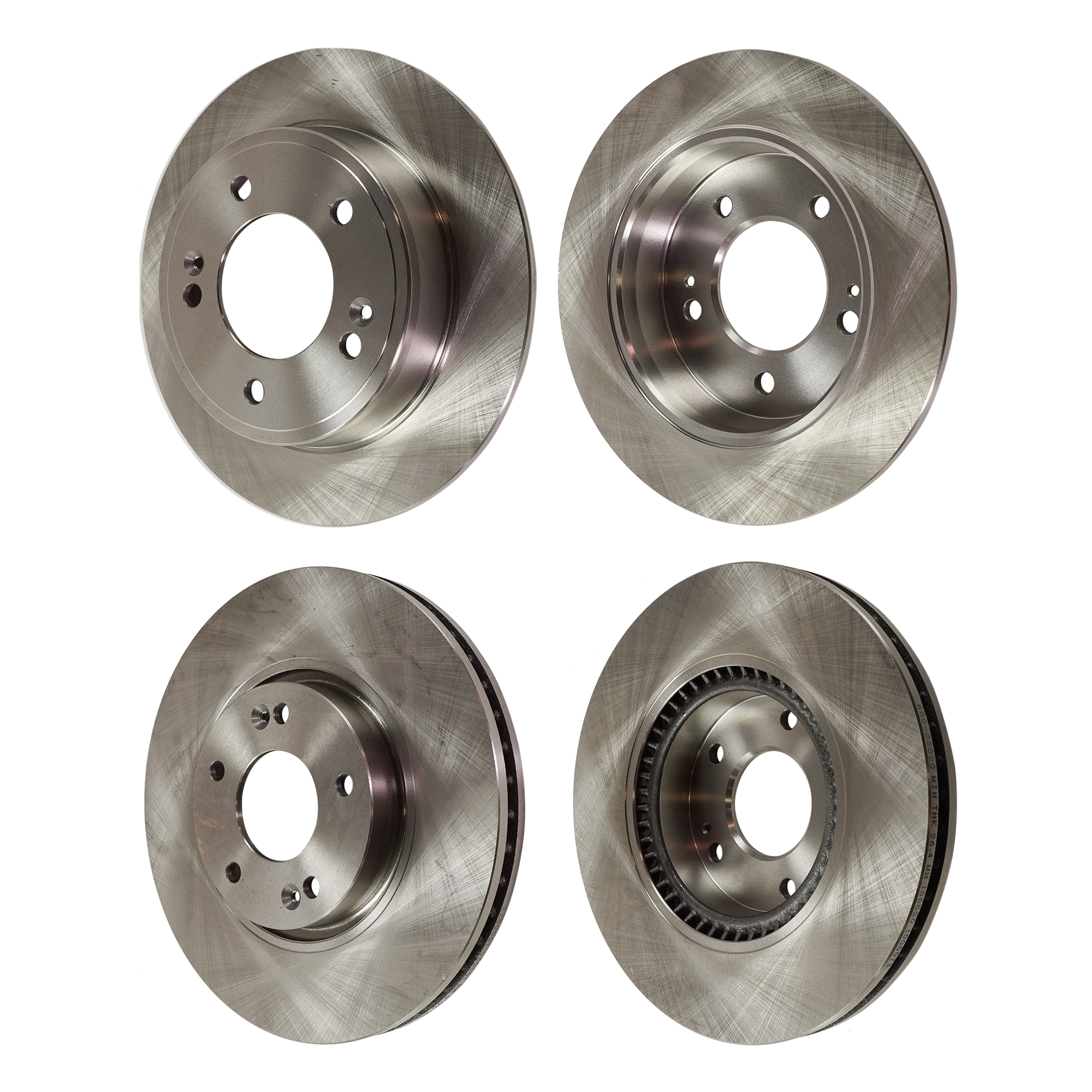 AM VELOSTER 13-17 FORTE5-14-18 FRONT AND REAR BRAKE DISC 4 Wheel Set Plain Surface Front Vented Rear Solid 5 Lugs SKU SET STPK27110020-4 E OEM 44746-0833529-850287-60003037