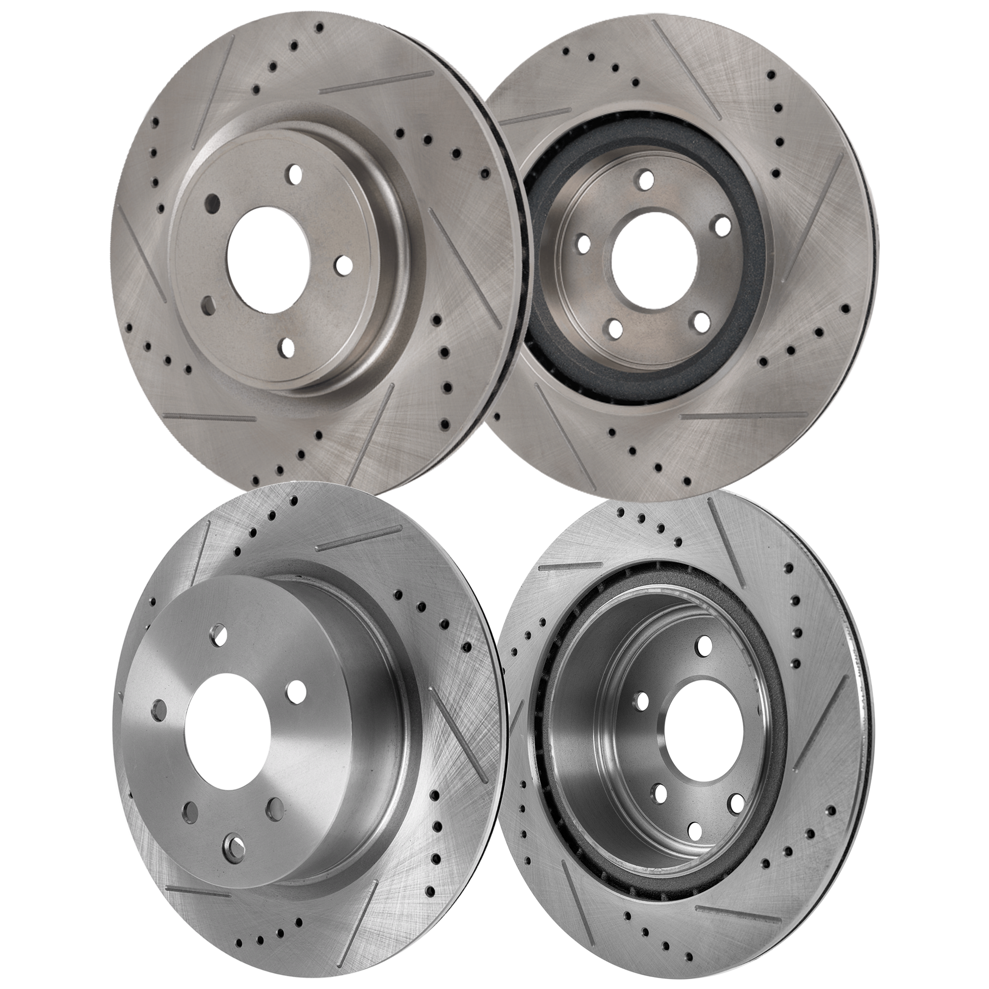 AM QX50-16-17 FRONT AND REAR BRAKE DISC RH AND LH 4 Wheel Set Cross drilled and Slotted SKU SET STPN27110038DRS4 OEM 31387-31530-44624-44676-083306