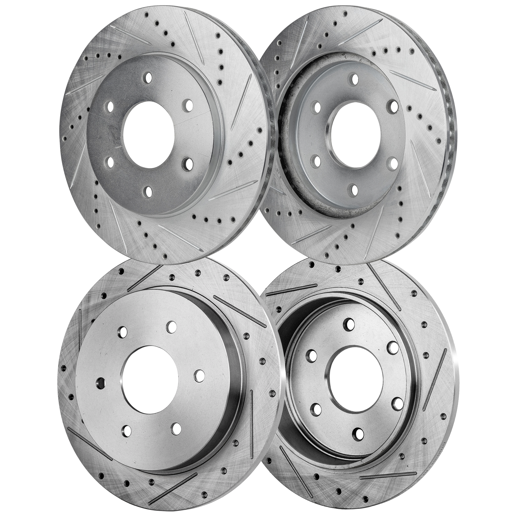 AM QX56-04-05 PATHFINDER ARMADA 04-04 ARMADA 05-05 FRONT AND REAR BRAKE DISC Cross drilled and Slotted SKU SET STPN27110055DRS
