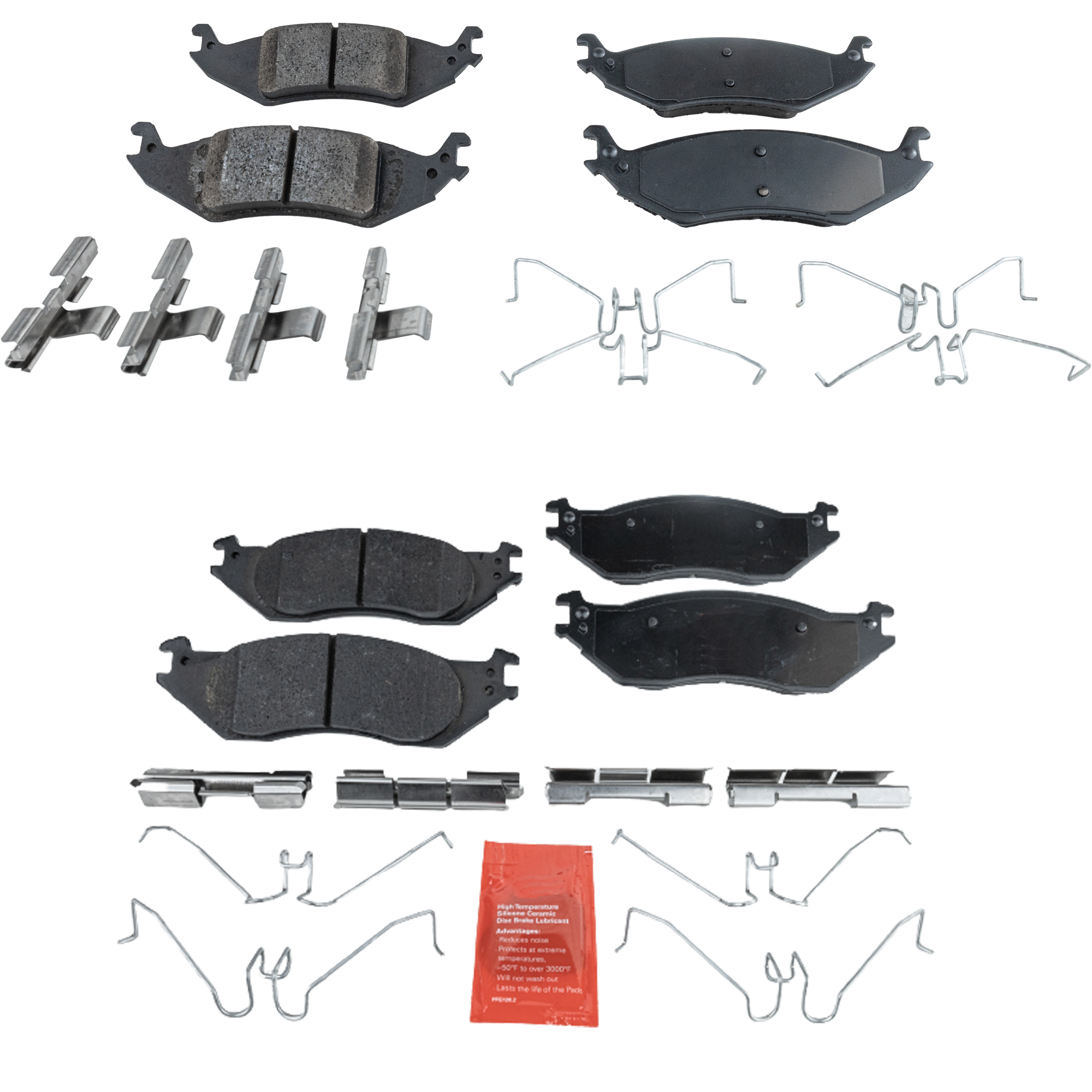 AM E 150-04-06 E 150 CLUB WAGON 04-05 FRONT AND REAR BRAKE PAD SET 4 Wheel Set SKU SET STPSSCP1045-4 OEM 4C2Z2001AA 4C2Z2200AA 5C2Z2200