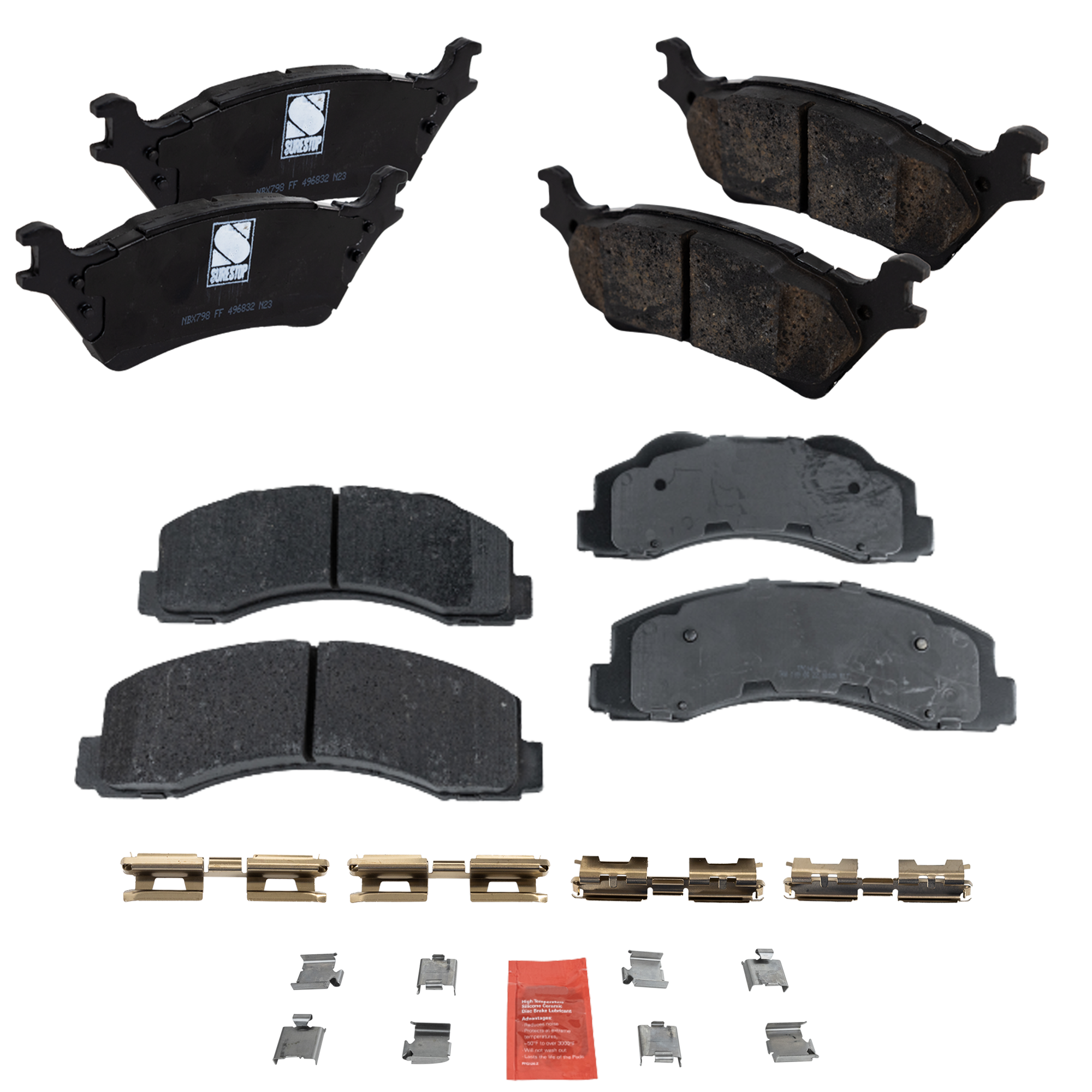 AM F 150-12-17 FRONT AND REAR BRAKE PAD SET 4 Wheel Set SKU SET STPSSCP1414-4 OEM 8L3Z2V001B AL3Z2001A AL3Z2001B