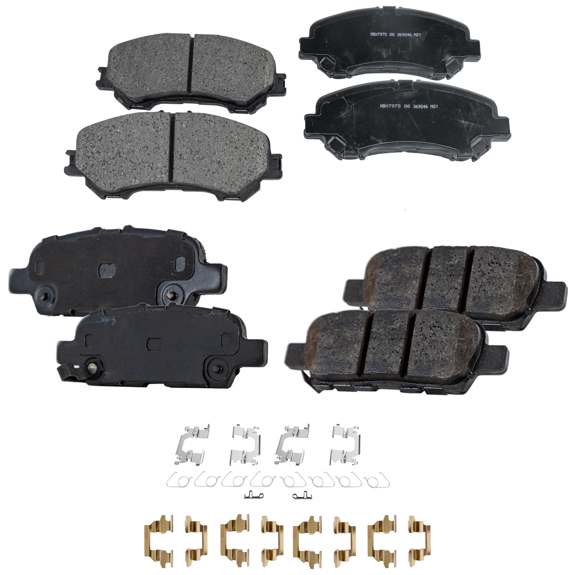 AM ROGUE 14-20 ROGUE SPORT 17-20 FRONT AND REAR BRAKE PAD SET 4 Wheel Set SKU SET STPSSCP1737-4 B OEM D10604BA0A D10604BT0C D40601MB