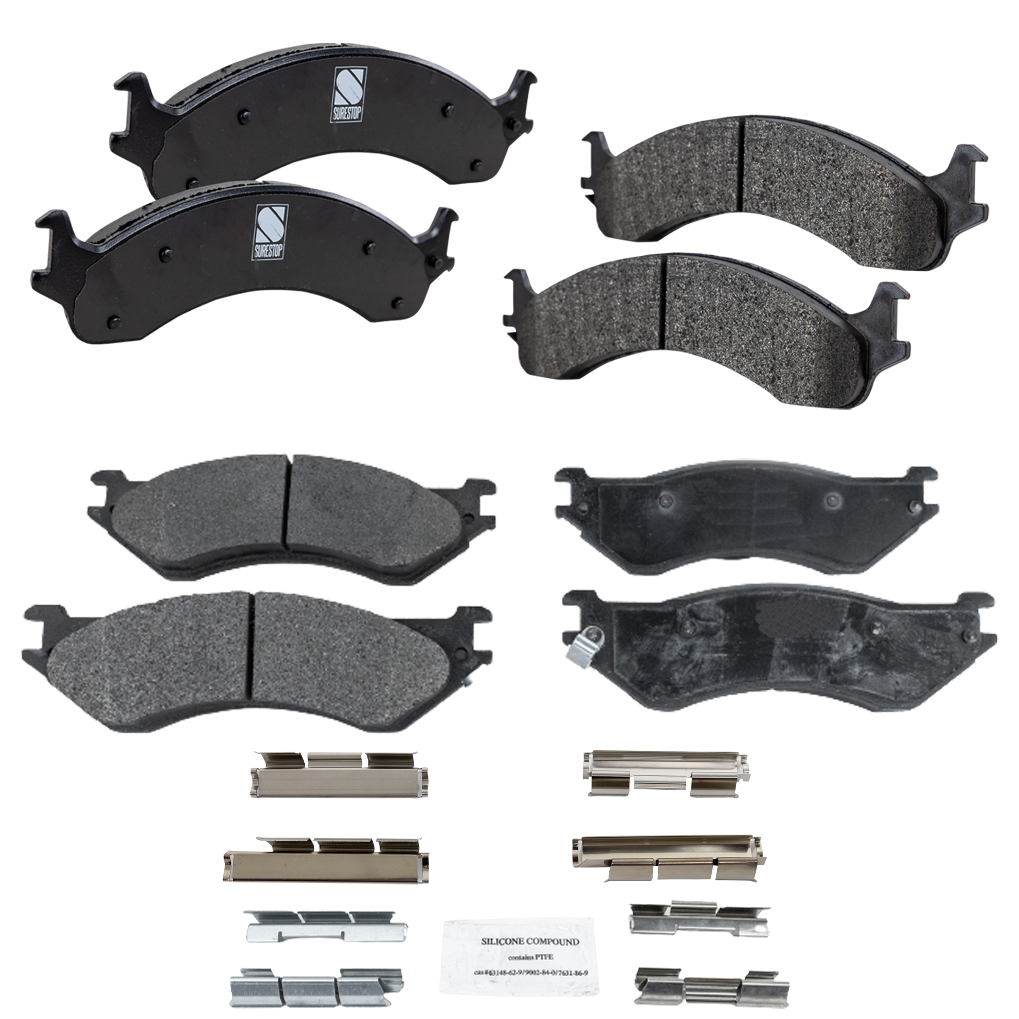 AM RAM 2500 RAM 3500-01-02 FRONT AND REAR BRAKE PAD SET 4 Wheel Set SKU SET STPSSCP859-4 OEM 5015254AB 5015254AC 5018563AA